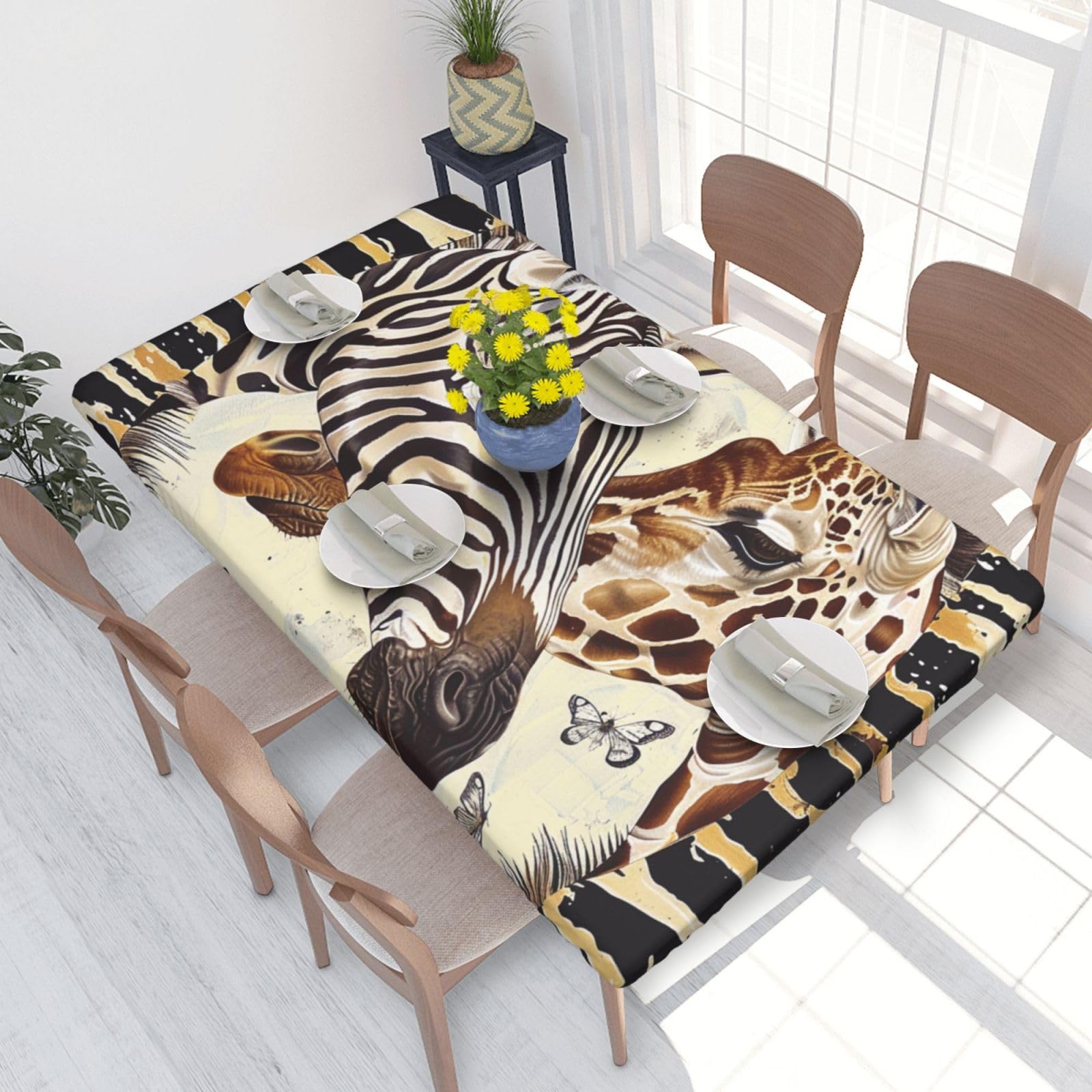 WPKJU Zebra and Giraffe Printed Tablecloths 4ft Rectangular Table Covers Washable Polyester Decorative Table Cloth for Dining Table Picnic Wedding