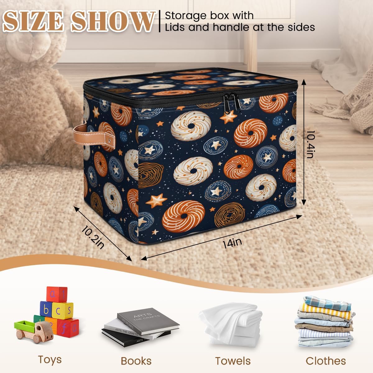 Storage Bin Set of 2 Doughnut Star Storage Basket with Zipper Lid & Handle Foldable Closet Shelf 2 Pack Cloth Organizer Basket Cube Bins Clothes Organizer for Bedroom, Nursery
