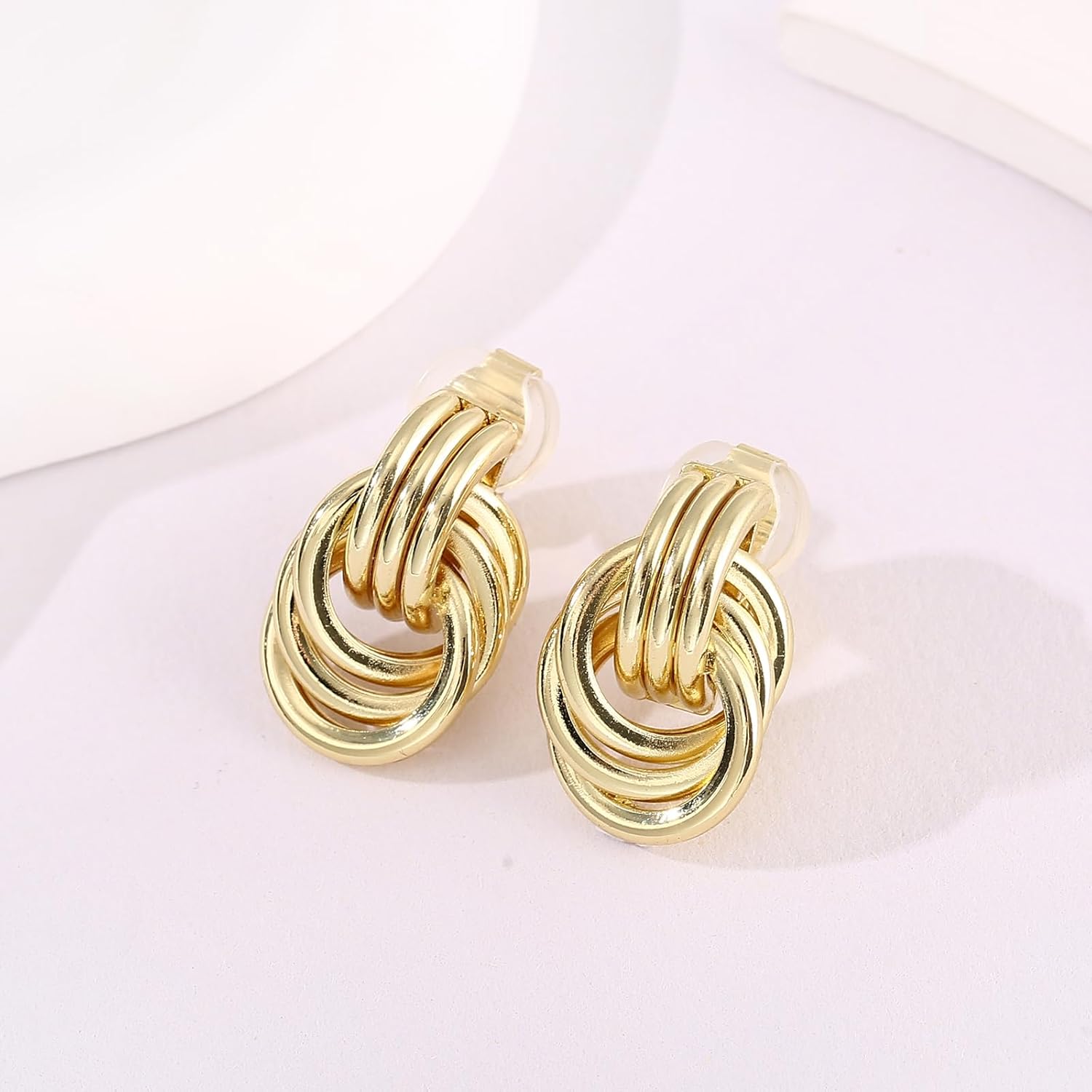 Gold Statement Geometric Clip On Earrings for Women Girls Chunky Gold Knot Link Clip Earrings Trendy Jewelry Gift - Image 4