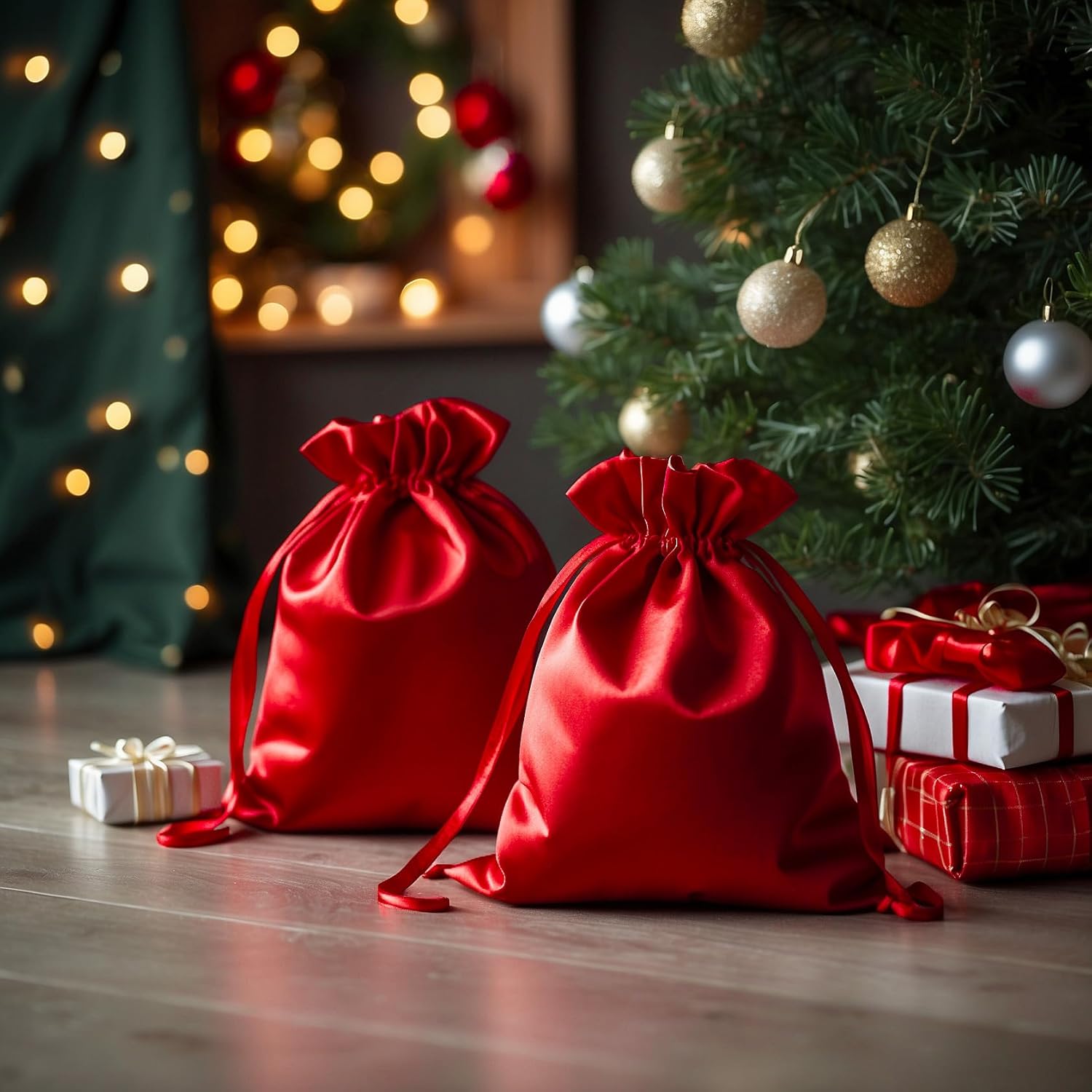 6" x 9" Red Satin Gift Bags, Jewelry Bags, Wedding Favor Drawstring Baby Shower Christmas 50 per Pack - Image 3