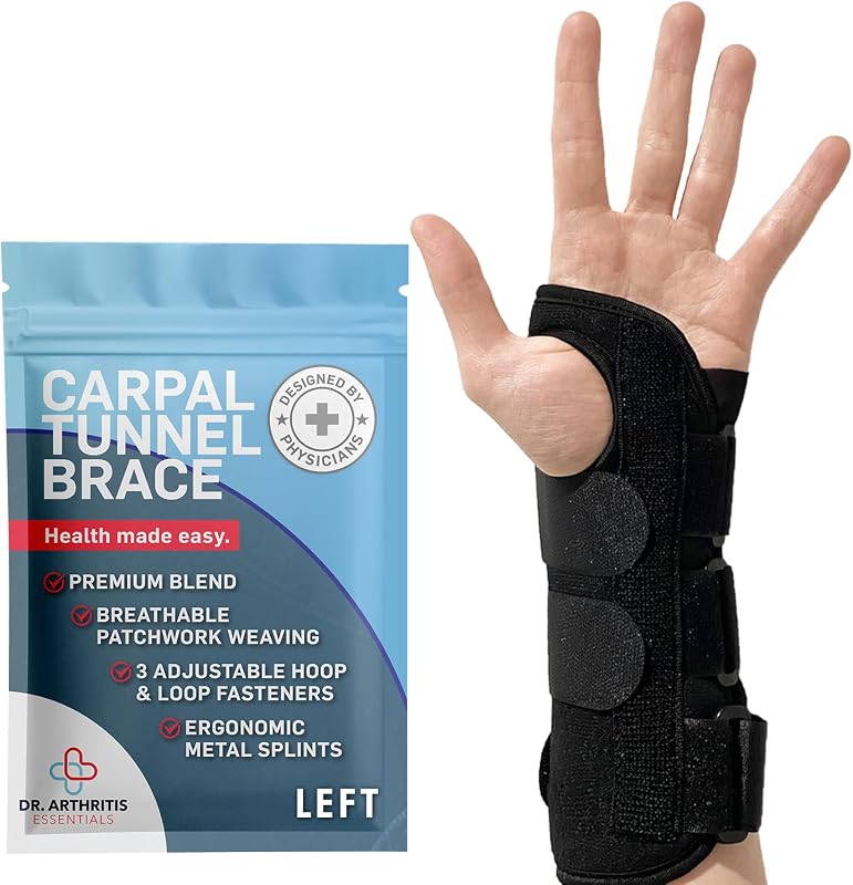 Essentials Carpal Tunnel Wrist Brace -Wrist Splint for Carpal Tunnel, Wrists Injuries, Wrist Support for Arthritis, Hand support (Left)