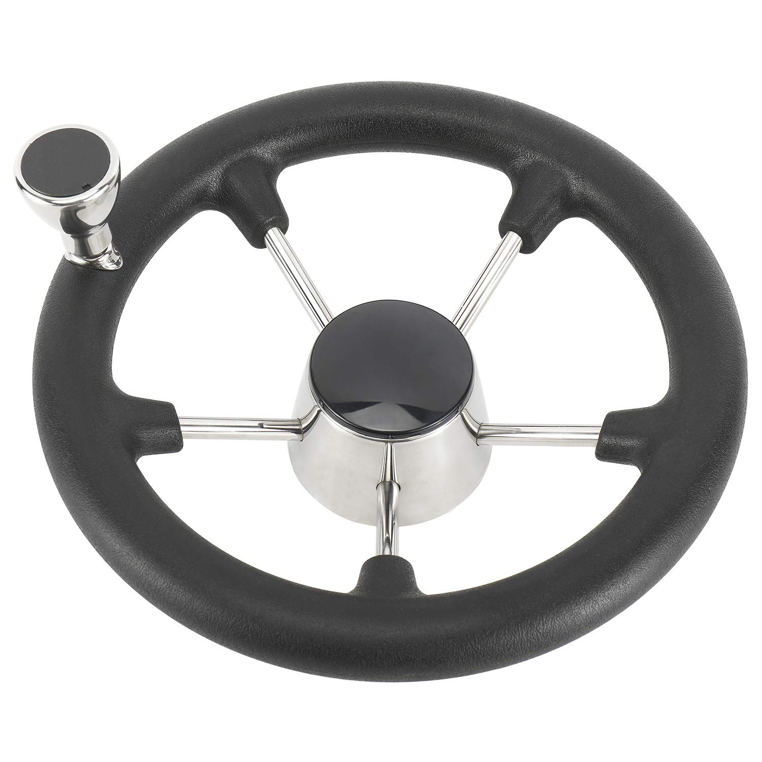 NovelBee 11-1/2 Inch Stainless Boat Steering Wheel with Knob,Black PU Foam