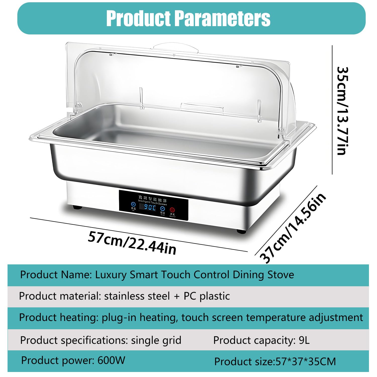 Podgrzewacz do potraw Chafing Dish 9QT z funkcją utrzymywania temperatury, elektryczny podgrzewacz do potraw ze stali nierdzewnej na przyjęcia ogrodowe, bufety hotelowe, pojemnik na ciepło 1