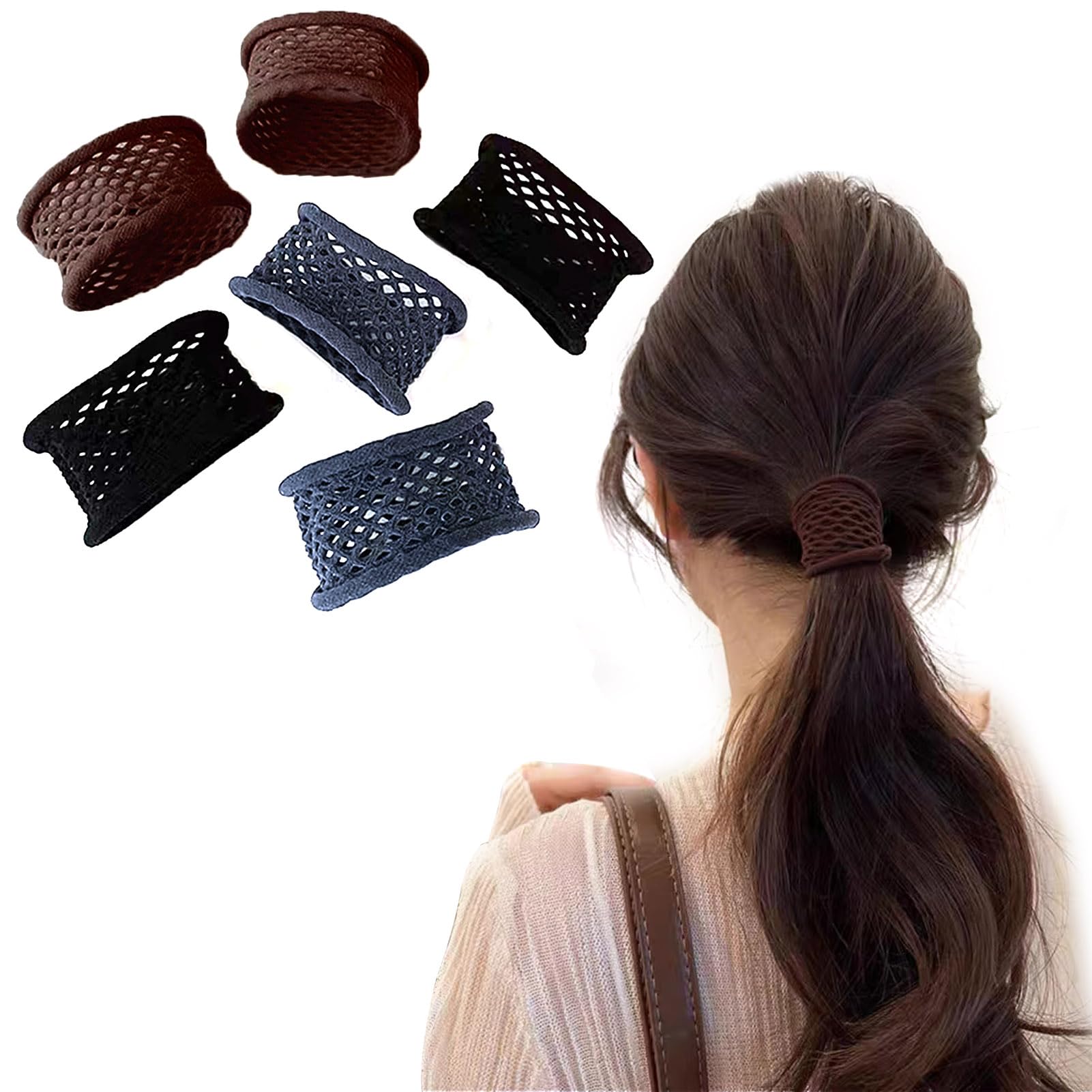 Fuyunohi ヘアゴム おしゃれ 跡がつかないヘアゴム 6本セット ヘアアクセサリー髪留め 韓国風 簡約 無地 切れないゴム よく伸びる お団子 ポニーテールリング 高弾性 大人 メンズ レディース 3色 ブラック ブルー コーヒー