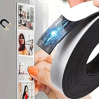1M Self Adhesive Magnetic Strips Strong Magnetic Tape Flexible Magnet Strip for Fridge DIY Photo Poster Office Rubber Magnets (L,1.5 * 0.1 * 100cm)
