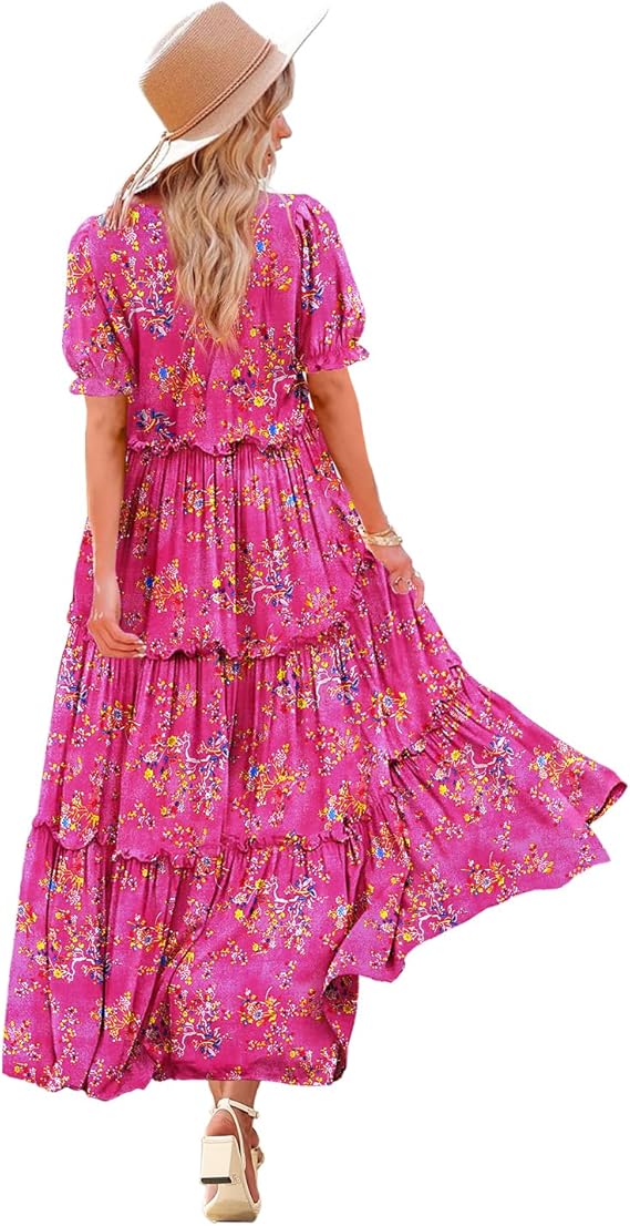 🌸 Summery Bohemian Floral Maxi Dress with Pockets! 🌸