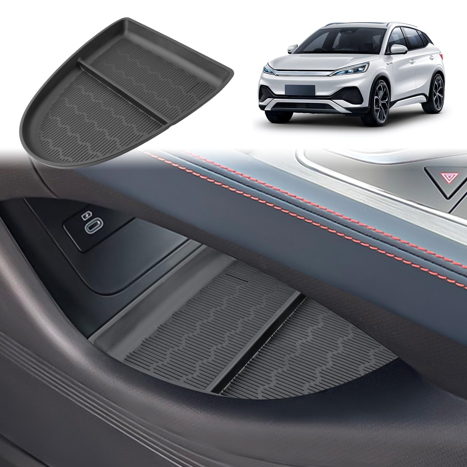 GAFAT Kompatibel mit BYD Atto 3 2025 2024 2023 Mittelkonsole Aufbewahrungsbox, Für Atto 3 Zubehör 2025 Ablage Organizer Unter der Armlehne, Aus TPE-Weichgummi, Faltbar [Nicht für EV0 26]