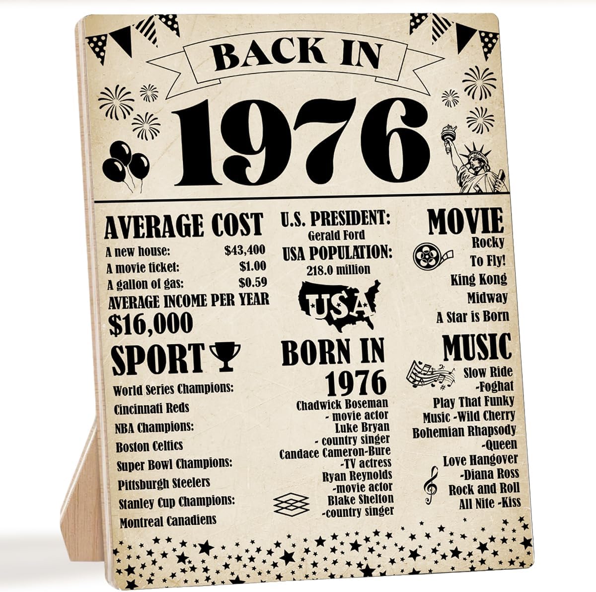 50th Birthday Decorations for Women,1976 Birthday Decorations,Back in 1976 Poster Wood Sign With Stand,50 Year Old Party Supplies for Women Men Vintage 50th Anniversary Decor for Display Holder Table