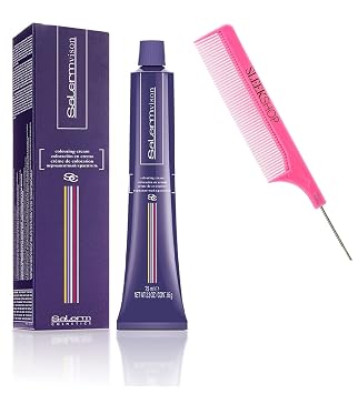 vask SIeekshop Comb + Salerm Cosmetics VISION Salermvision Permanent Cream Hair Color Dye w/SIeekshop Pink Comb Haircolor Creme, 4,0 BROWN Cool Cold Naturals