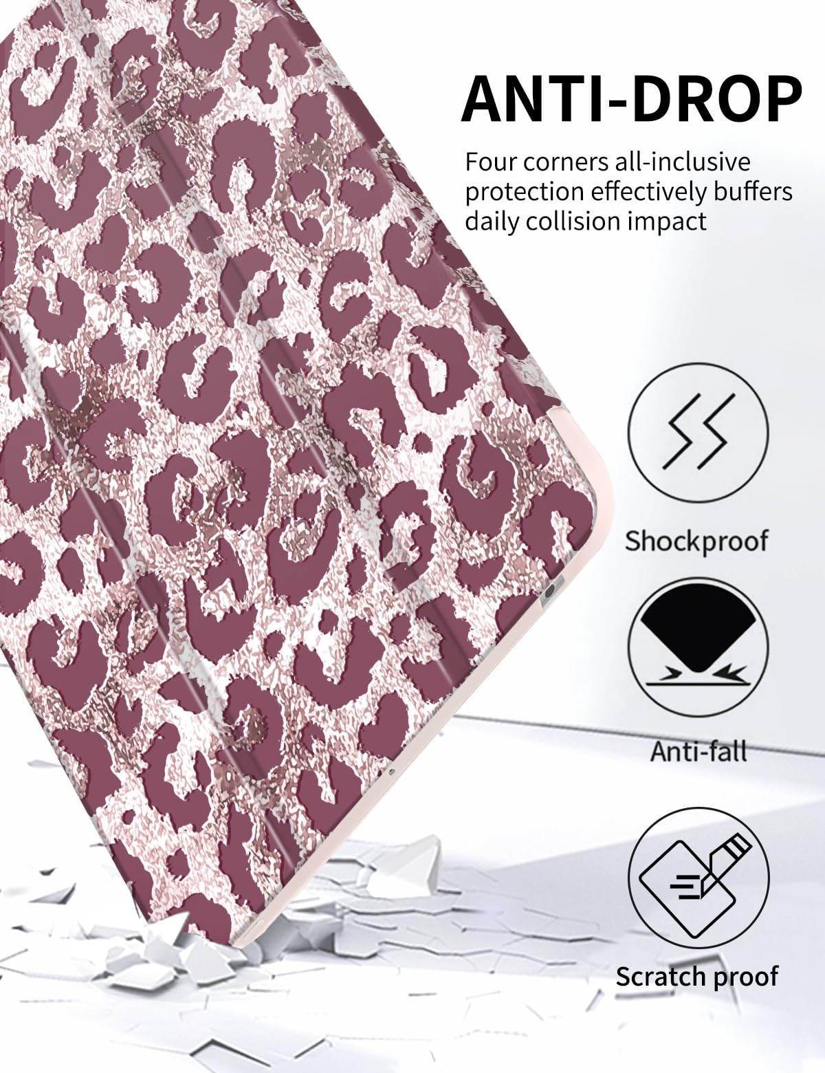 Custodia Vozehui Per IPad 10.2” 9ª/8ª/7ª Gen – Stampa Leopardo Nera, Retro Trasparente, Supporto E Portamatita