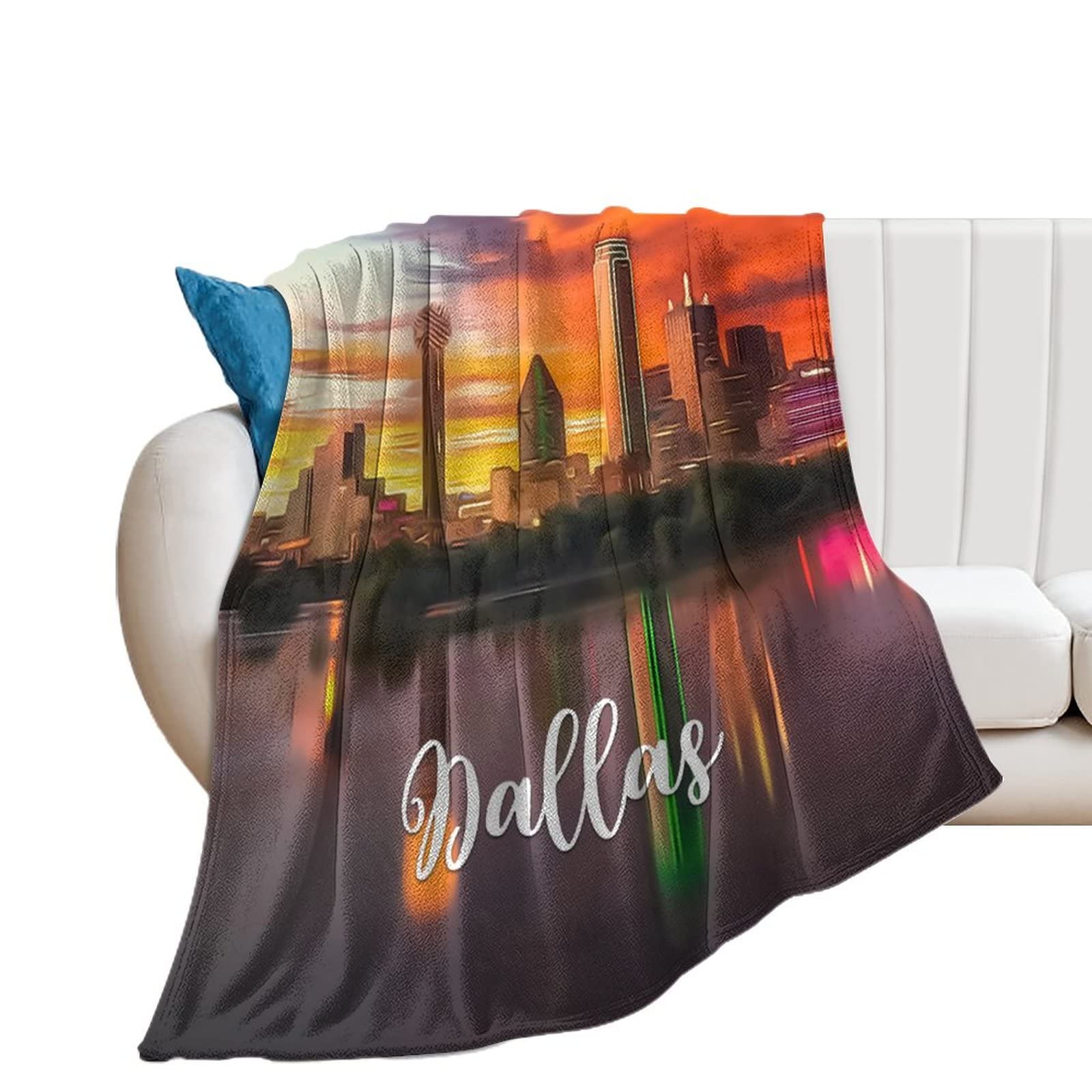 Couverture en flanelle pour canapé lit Dallas plaid microfibre paysage urbain 101,6 x 127 cm