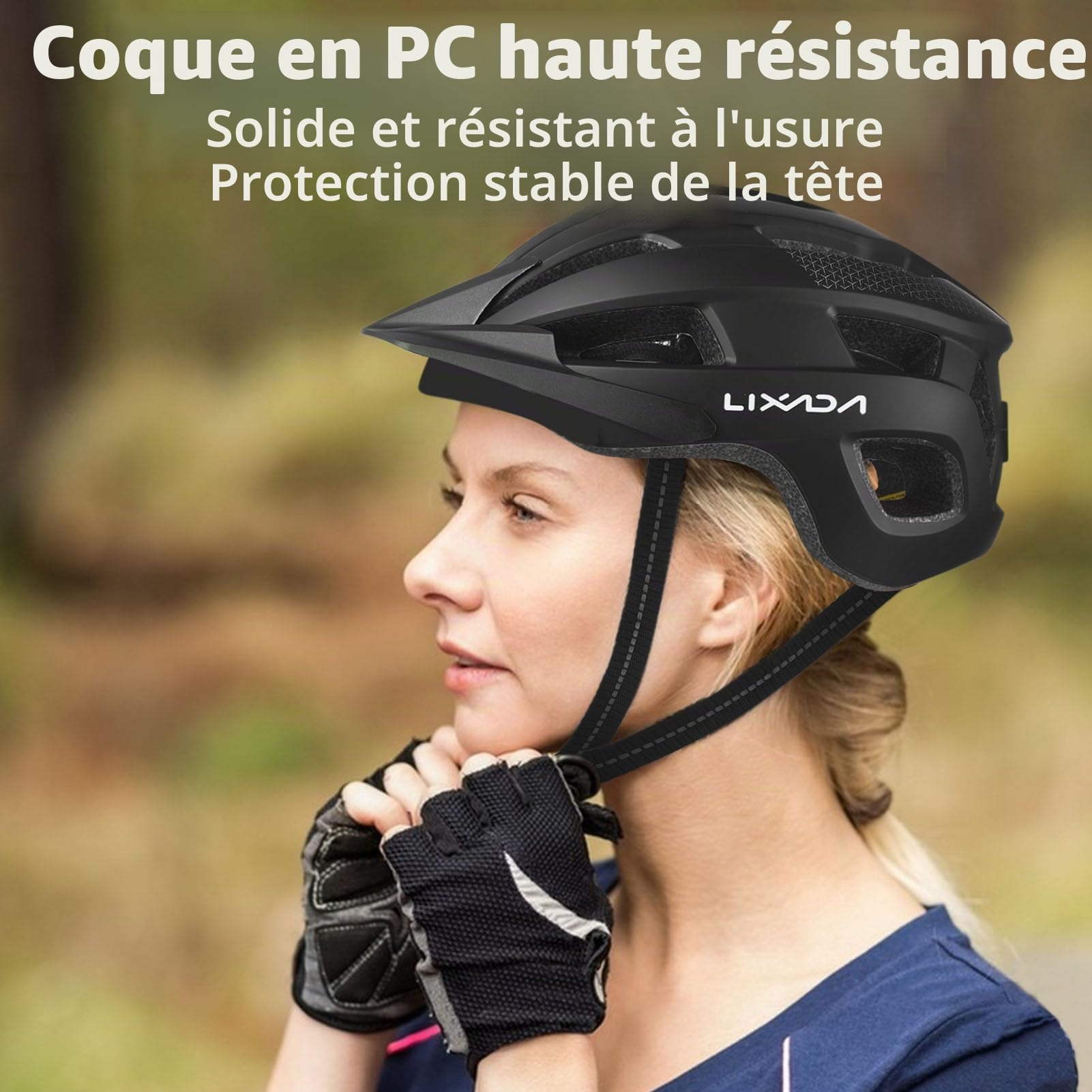 Lixada Casque de vélo,Casque Vélo VTT,Unisexe Casque avec Pare-Brise et Pare-Soleil, feu arrière Rechargeable, Casque de vélo réglable pour la sécurité et la Protection