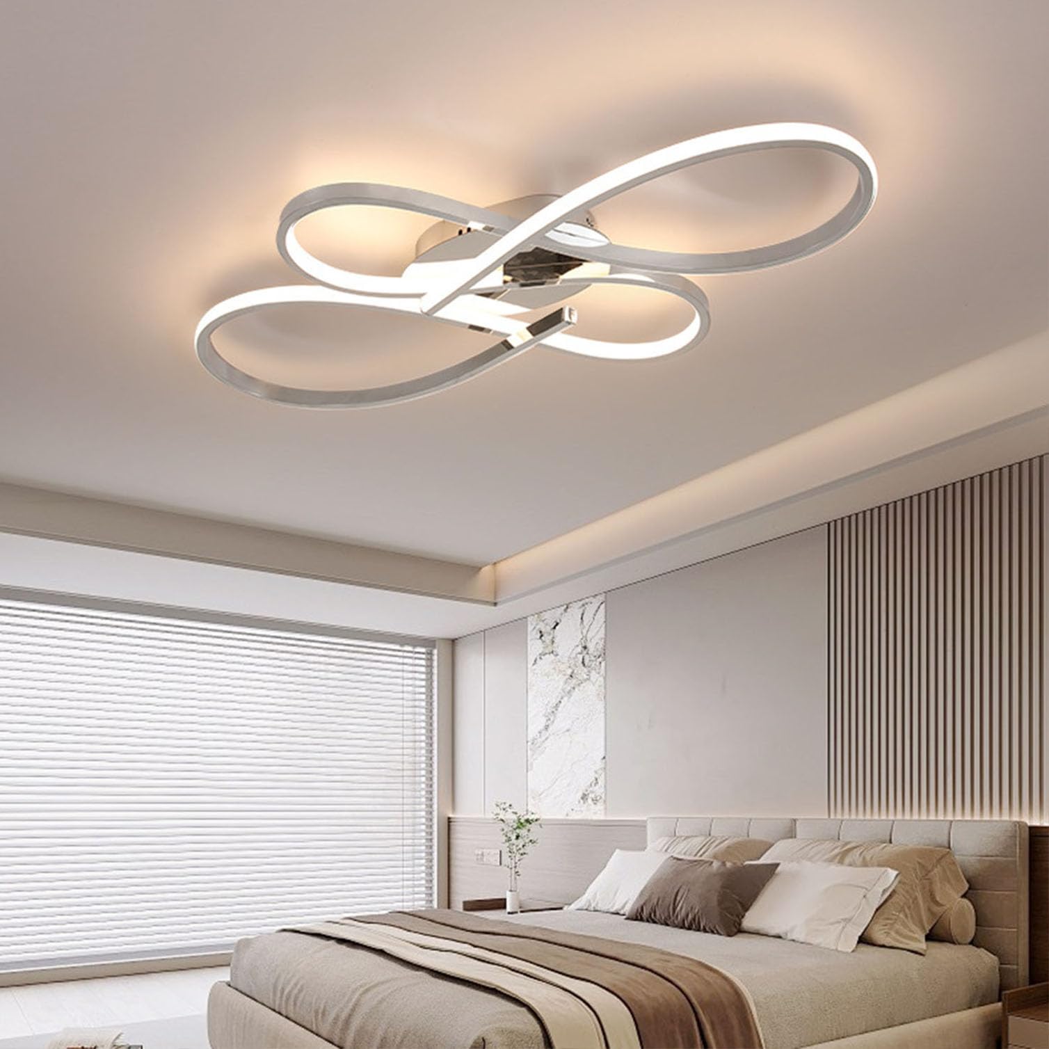 Modern LED Ceiling Light with Remote Control - Dimmable Gold Pendant for Living, Dining, Bedroom, Office (Chrome, 60cm)