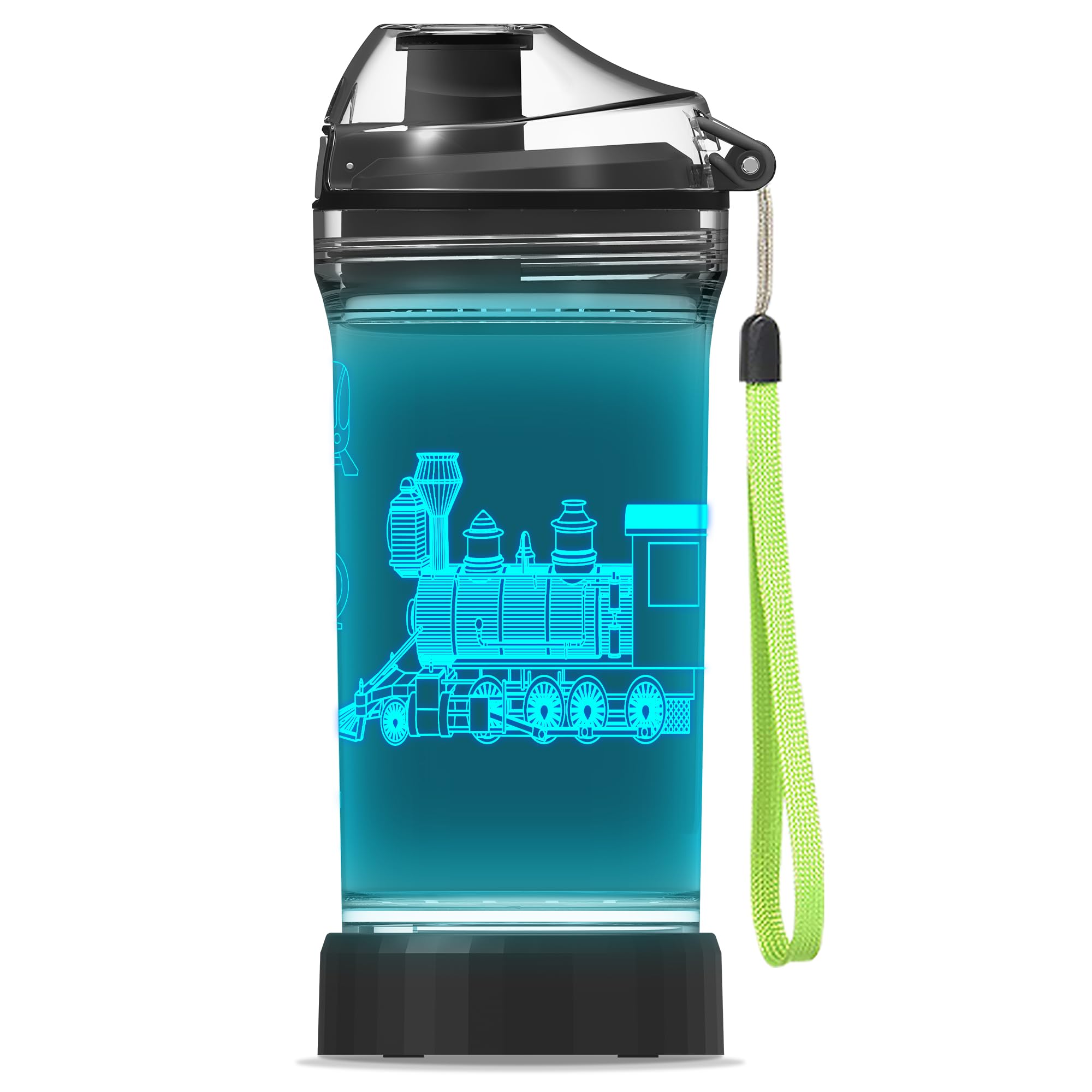 YuanDian Light Up Kids Water Bottle with 3D Train Design- 14 OZ Tritan BPA Free - Cool Drinking Cups Gift for School Kindergarten Boys and Girls Christmas Holiday