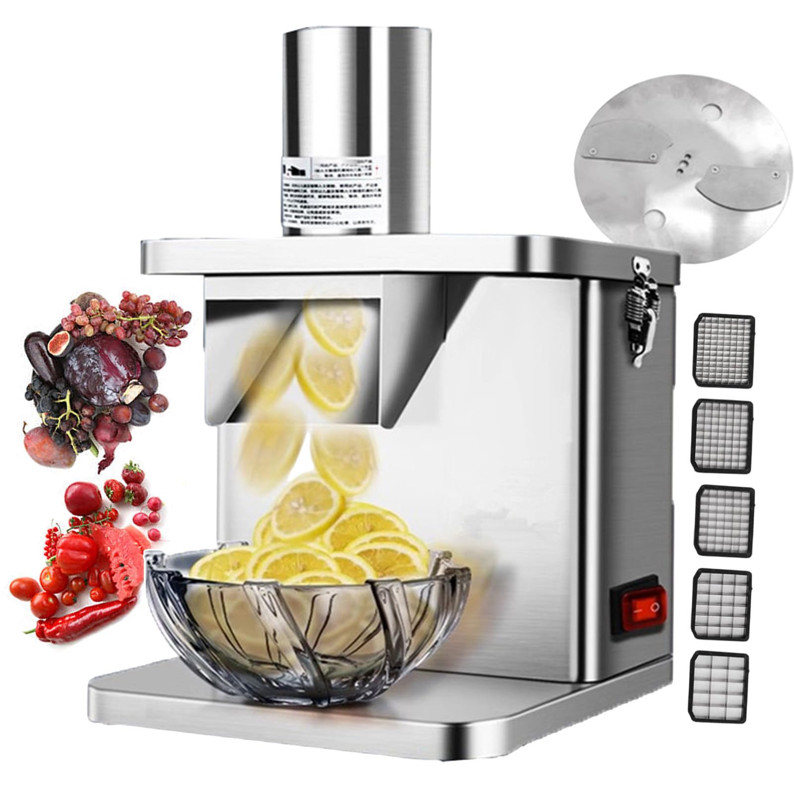 Electric Vegetable Fruit Chopper Slicer, Food Shredder Cutters Dicing Machine with Safetys Sensor Device, Stainless Steel Electric Salad Maker