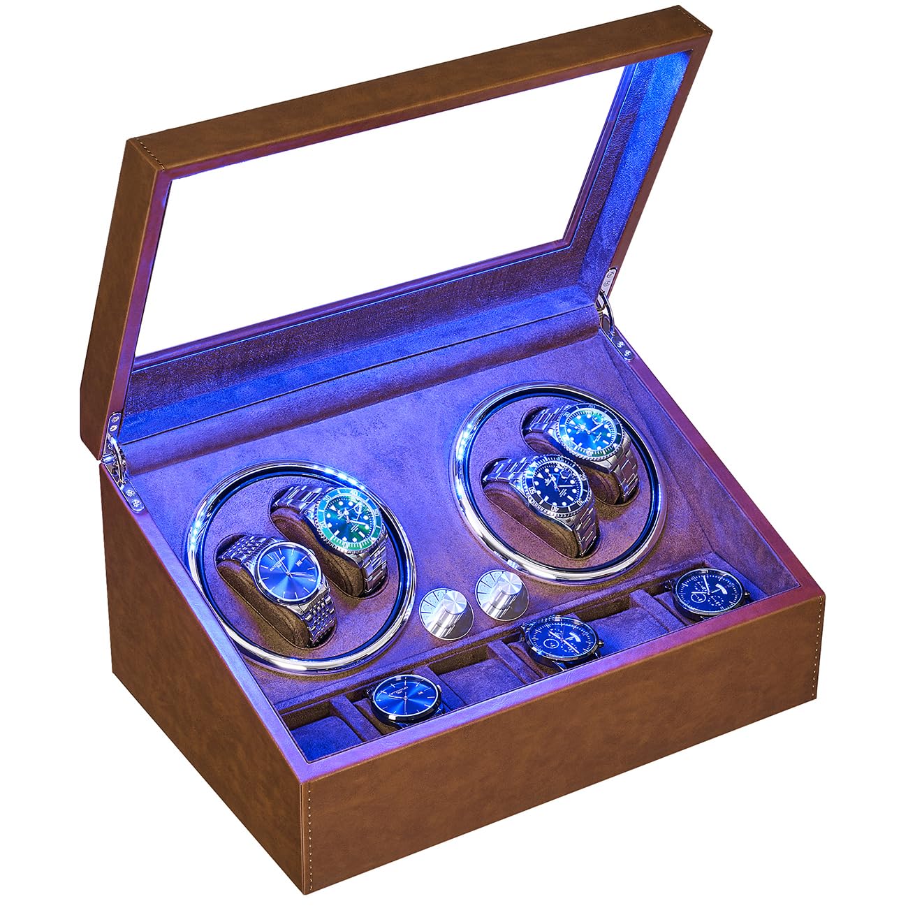 ANWBROAD Watch Winder for Automatic Watches 4+6 Watch Rotator and Storages with Super Quiet Mabuchi Motor LED Backlight Watch Turner Piano Paint Watch Turner 4 Rotating Modes Gift UJWW002T