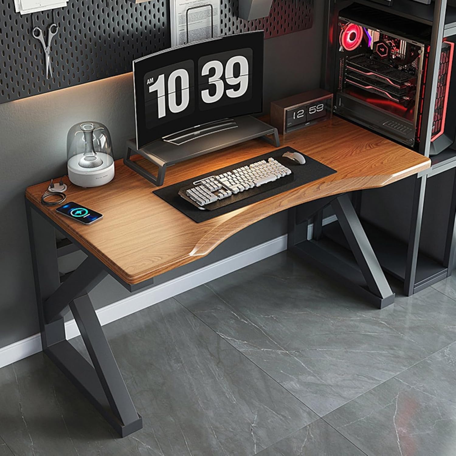Wdsopk Walnut Computer Desk Home Office Desk Computer Desk With Usb Charging Ports,Study Writing Gaming Workstation Table For Study Play Work Bedroom Home Office（-100X60x75cm）