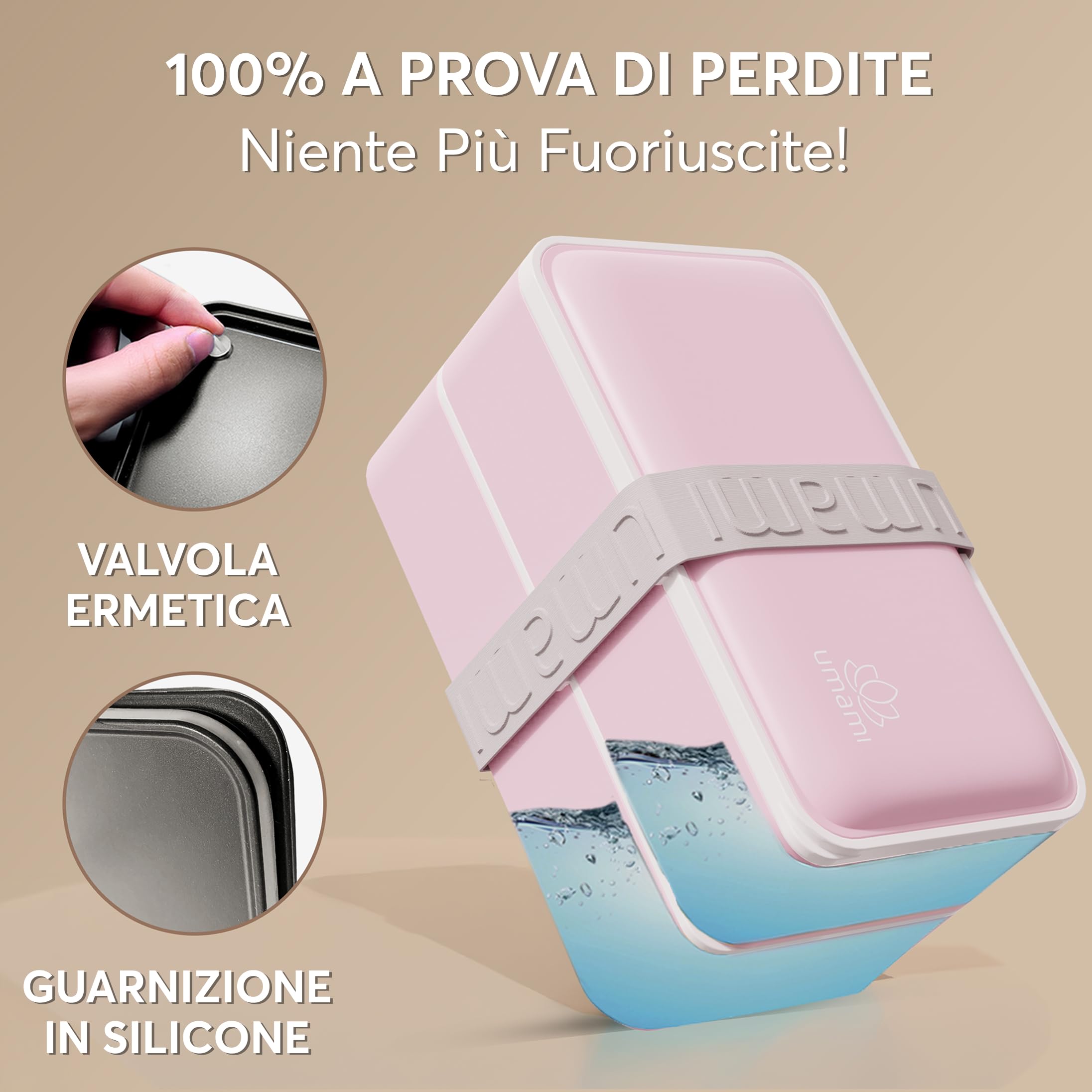 Umami Porta Pranzo Lunch Box Ermetico 4 Scomparti e Posate, Sicuro per Microonde, Lavastoviglie, Portapranzo Ufficio Bento Lunchbox Prova di Perdite per Adulti, Schiscetta Pranzo, Rosa Kawaii, 1200 ml