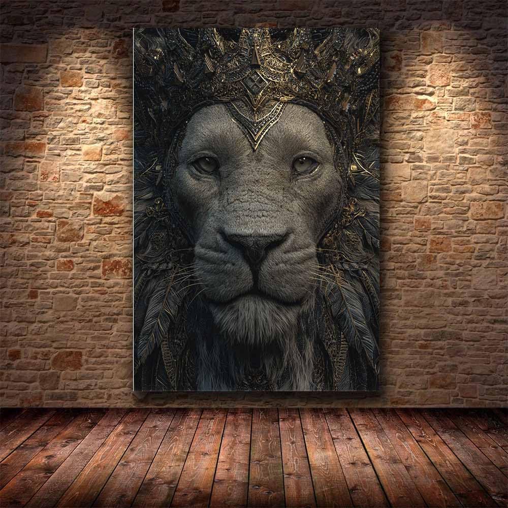 HUYEEI Lew głowa lwa druk na płótnie dekoracyjne wydruki ścienne plakaty ścienne zdjęcia do domu, salonu, sypialni korytarza(czarny165)-70x100 cm oprawione