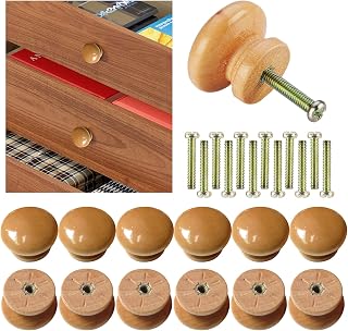 SmartMaster Drawer Knobs 12 Pcs, Wooden Door Knobs Cupboard Door Knobs Wooden Round Cupboard Handles Pine Drawer Knobs for Cabinet, Replacement Knobs for Wardrobe, Furniture, Kitchen