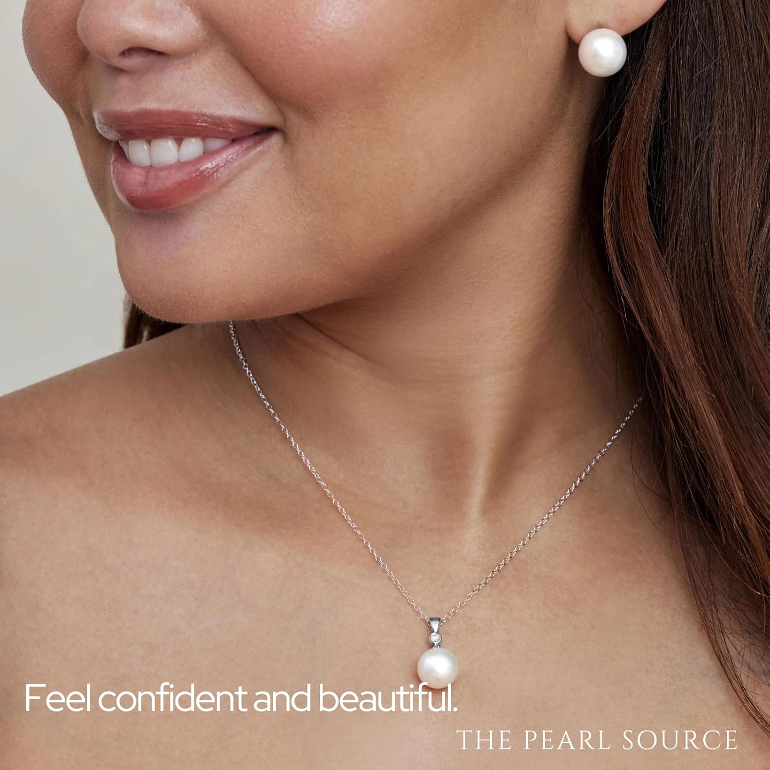 The Pearl Source 14K Gold Round White Akoya Cultured Pearl & Diamond Michelle Pendant Necklace for Women - Image 6