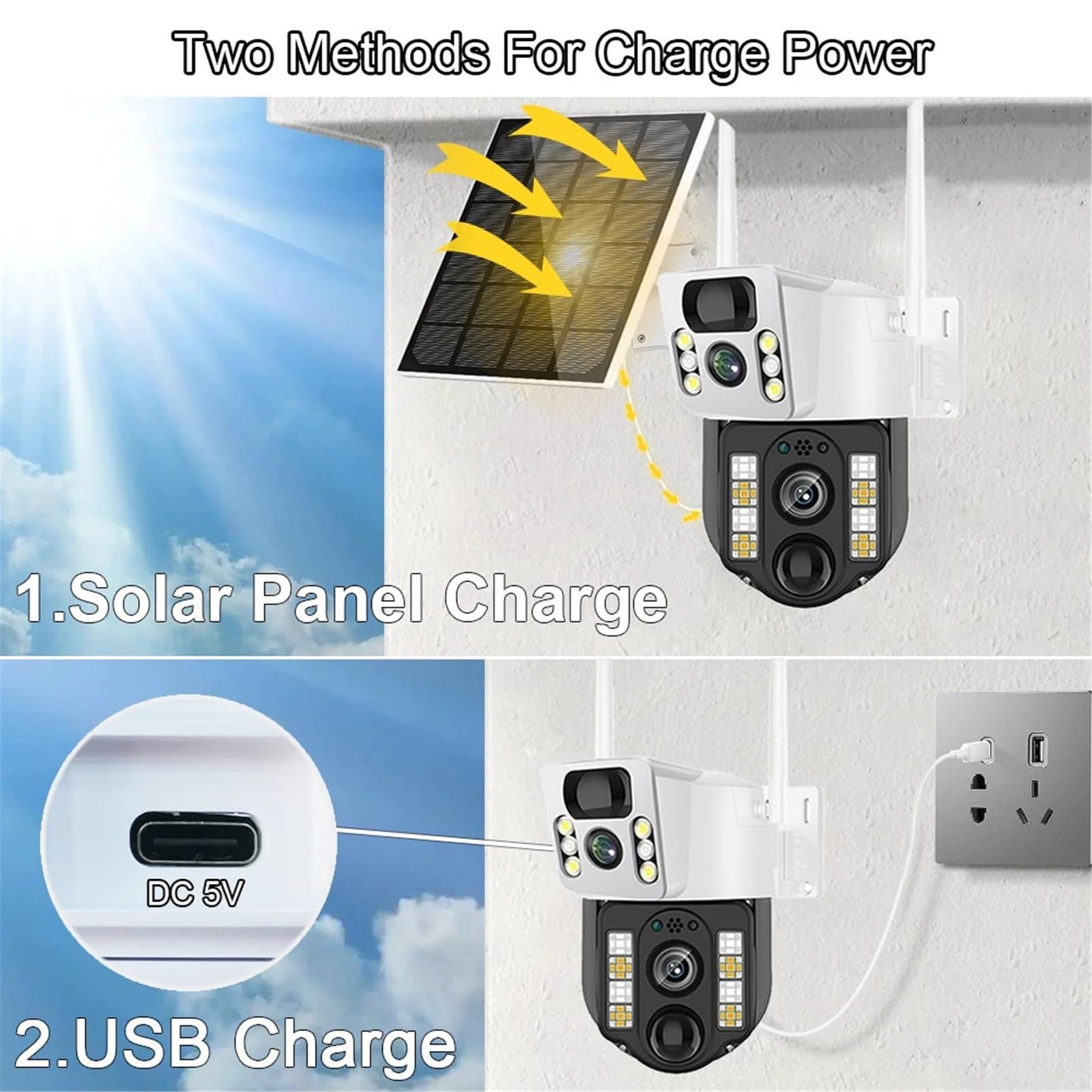 Kamera bezpieczeństwa, Kamera solarna IP CCTV Kamery do monitoringu WiFi/4G Zewnętrzny monitor bateryjny Inteligentny dom PIR Wykrywanie humanoidalnych obiektów Ochrona bezpieczeństwa(4G Cam 64G Card)