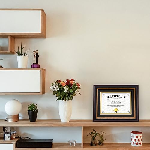 Miniatura 3 de Frametory, Marco de diploma de 6 x 8 pulgadas con paspartú doble azul marinodorado o de 8 x 10 pulgadas sin paspartú, oro negro y borgoña, soporte