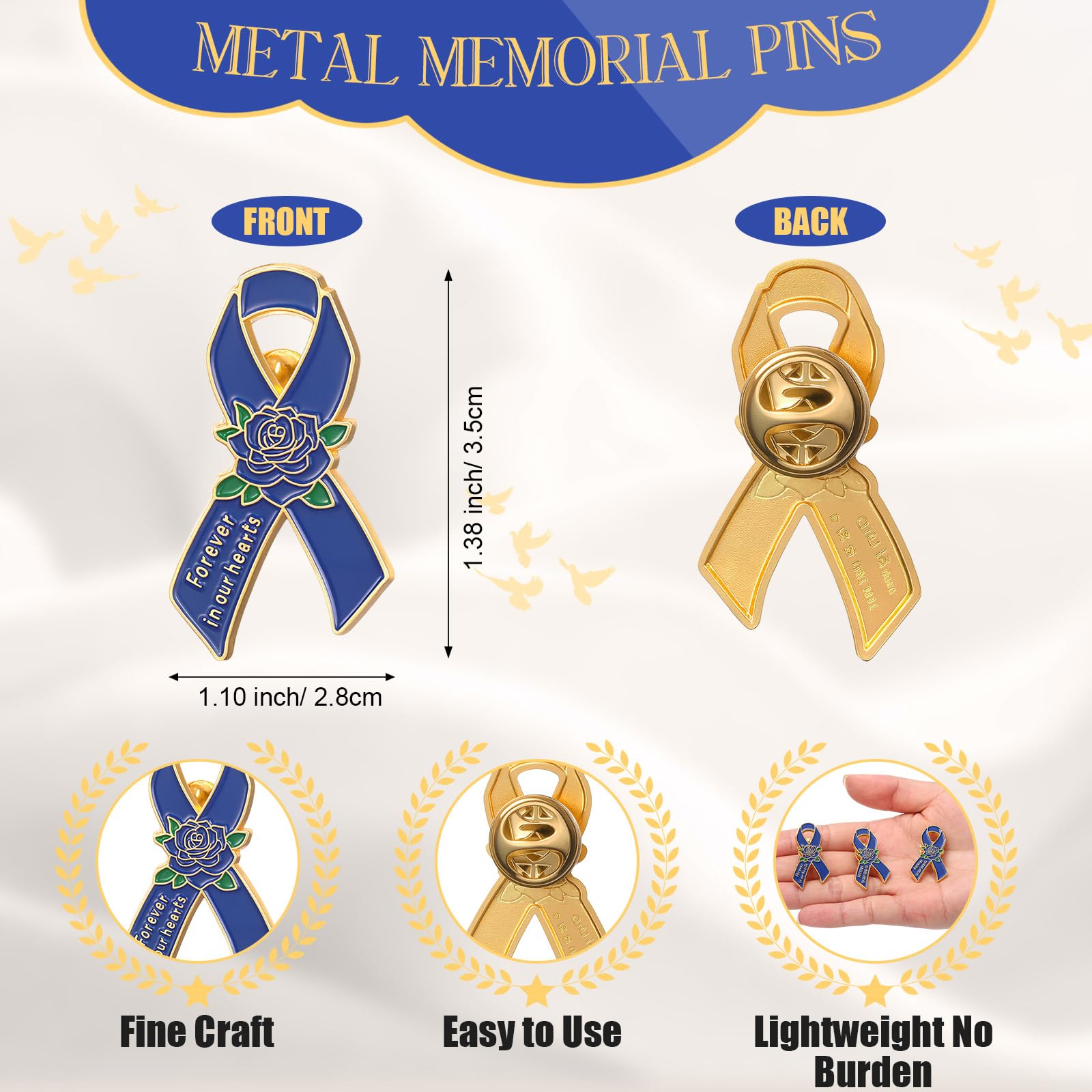 Misdary 25 Pcs Funeral Pins Christian Cross Pin Forever in Our Hearts Lapel Pin for Mourning Remembrance Day (Blue,Rose with Ribbon)