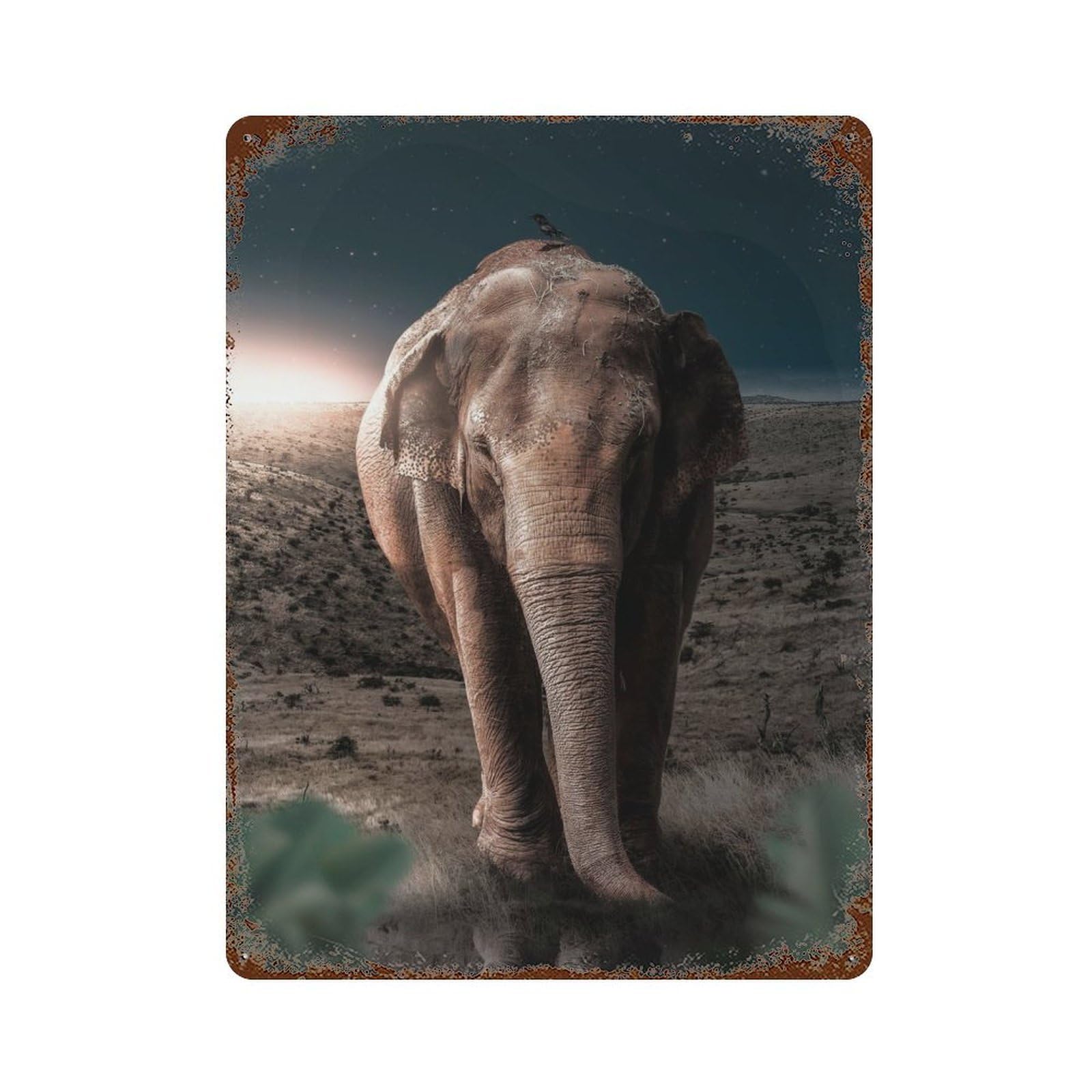 Garage Style Midnight Elephant Weathered Tin Sign 15.7"x11.8", Classic Wall Plaque for Bar And Workshop
