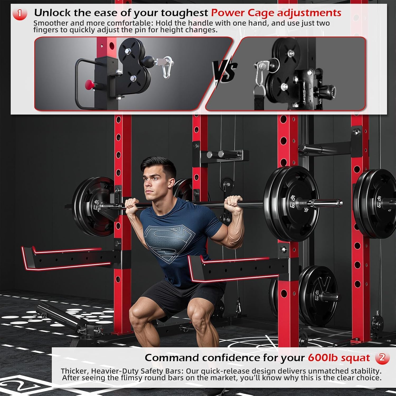 YODOLLA Power Cage 907 kg, Power Rack mit Bankdrück-Funktion, Latzug & Doppel-Kabelzug für Zuhause, All-in-One Kraftstation für Home Gym & Garage