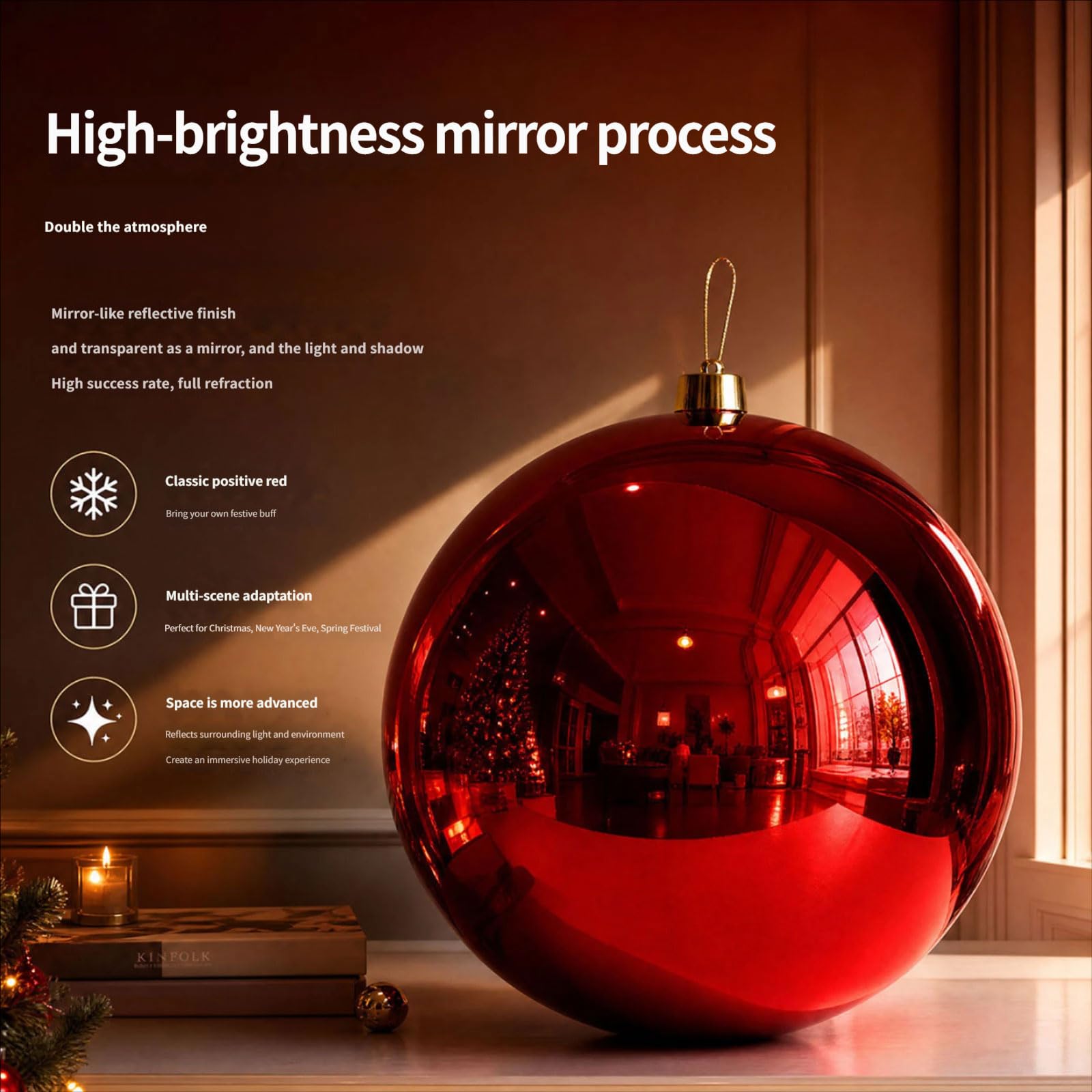 Rote, glänzende Weihnachtskugel, einfach aufzuhängendes Design, geeignet für Weihnachtsbaum und Partyszenendekoration Rote Funkelnde Kugelverzierung