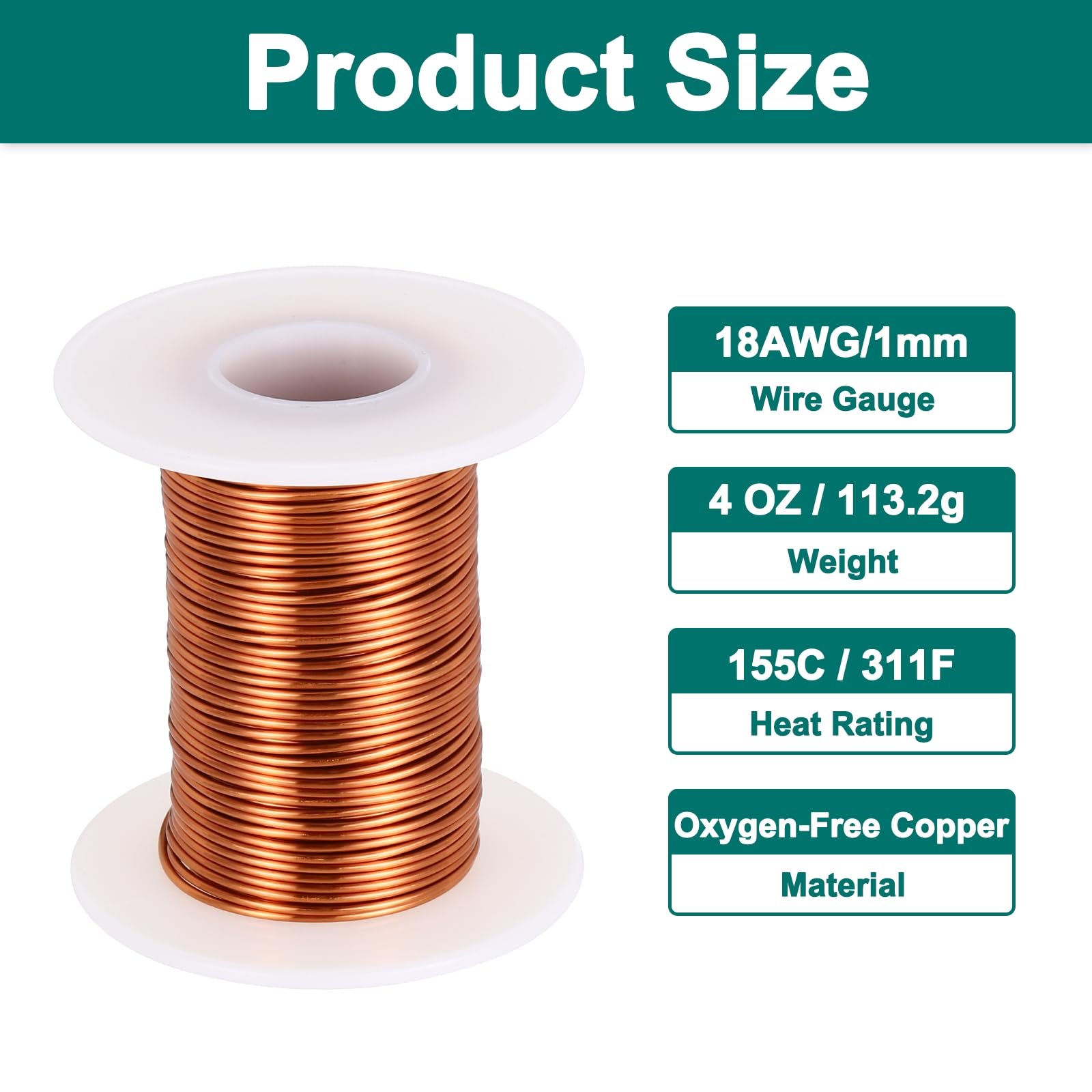 sourcing map 18 AWG Magnetdraht, 18 Gauge Kupferlackdraht, 113,4 g, magnetischer Spulendraht für Transformator, Motor, elektrisch, 155 C (311F)