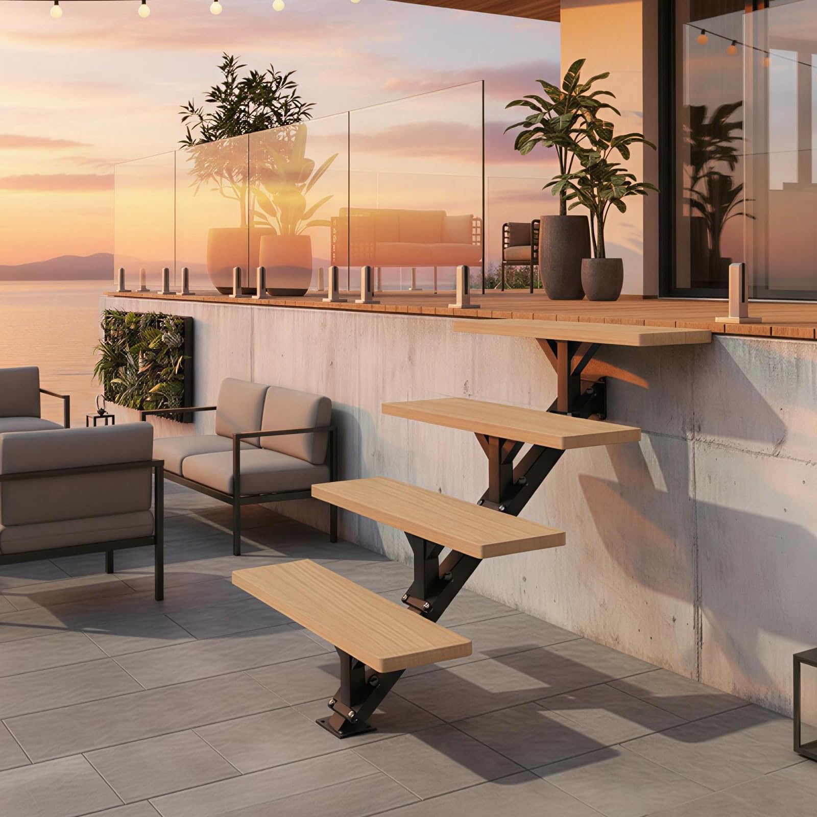 Limons d'escalier métalliques 2 marches, avec Trous pré-percés | contremarches en acier pour terrasse de 33 cm de hauteur,charge maximale 225 kg,extérieures pour terrasse, porche, patio