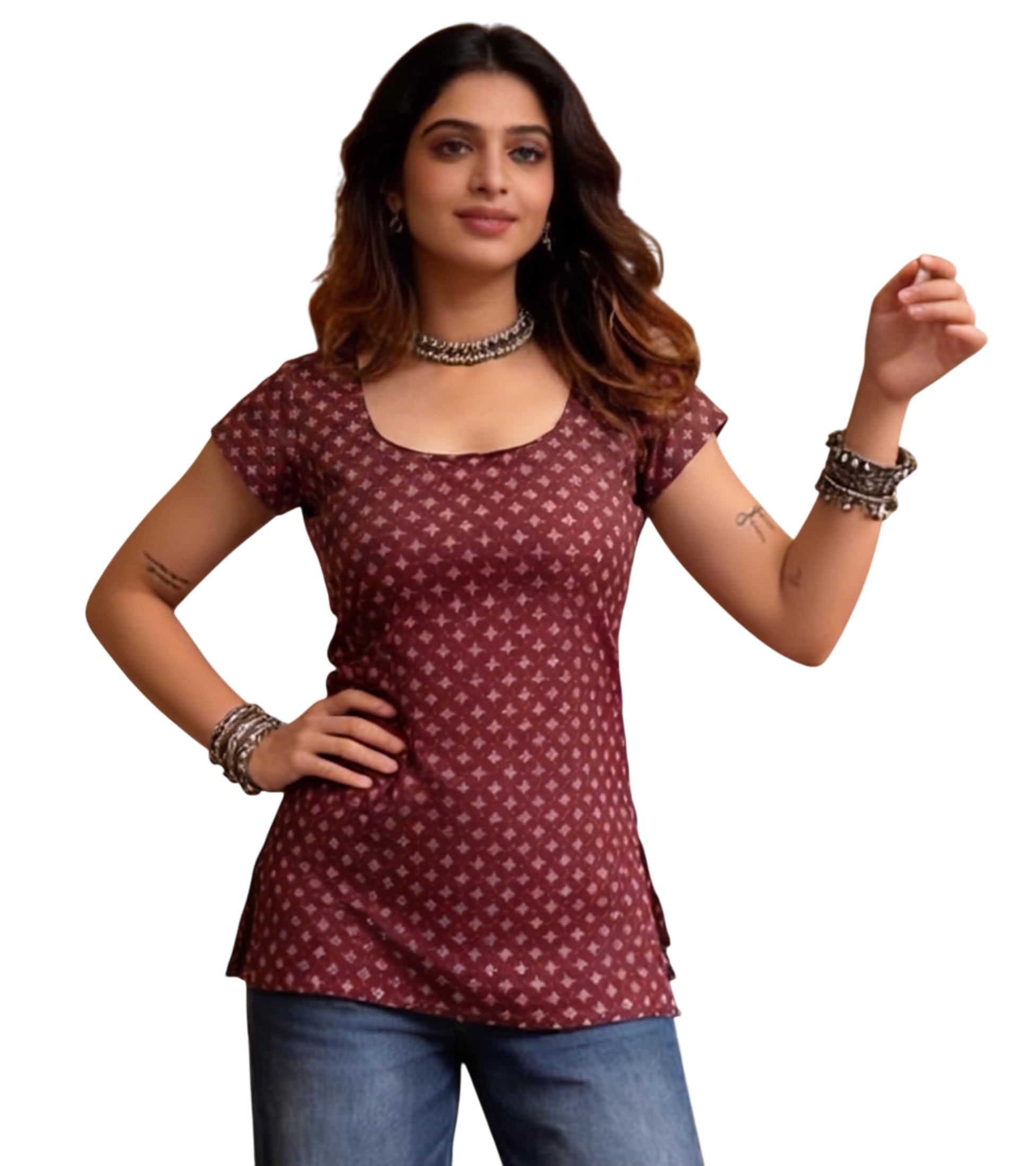 lymio Women's Short Kurti Top | Short Sleeve Rayon Scoop Neck Casual Ethnic Tunic | Summer Resort & Garden (K-237-42-47)-picture-45