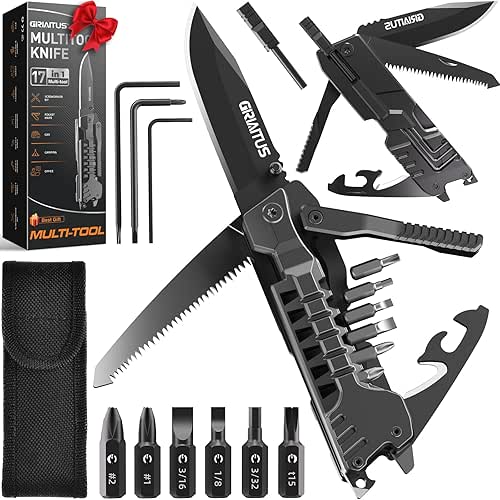 Multitool Knife 17 in 1Fire Starting Sticks, Bottle Opener, Saw