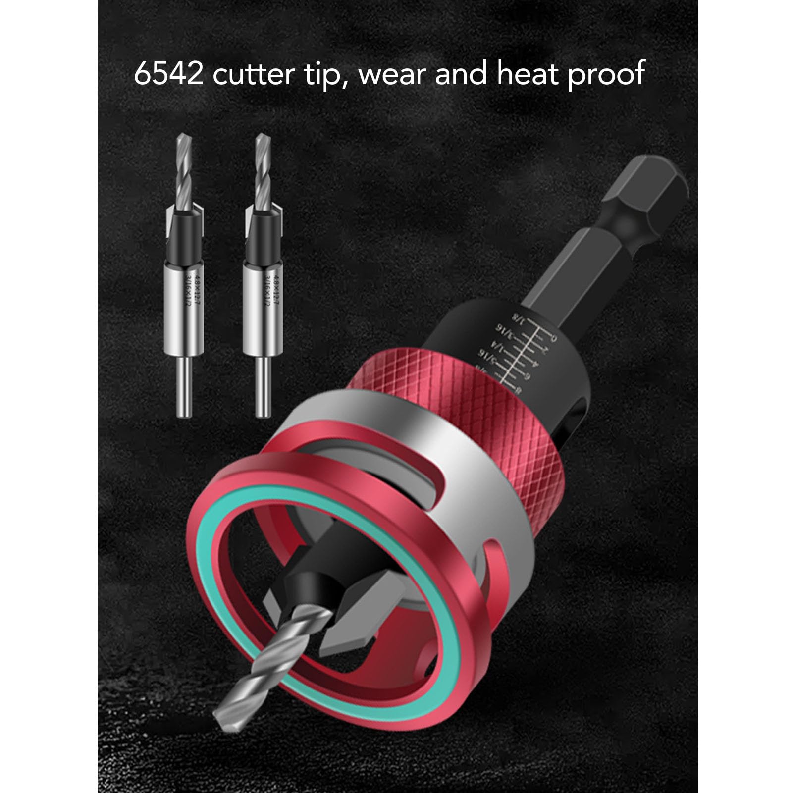 Luocute Juego de Brocas Avellanadoras, 4 Piezas Brocas Cónicas M2 de Acero Al Carbono con Tope de Profundidad Ajustable Vástago Hexagonal de 6,5 Mm, Avellanadoras para Madera,