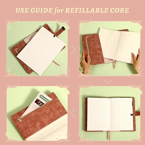 Vista 6 de Diario de bloqueo para mujeres y niñas, diario vintage con cerradura personal recargable, diario de bloqueo de cuero, cuaderno de escritura B6