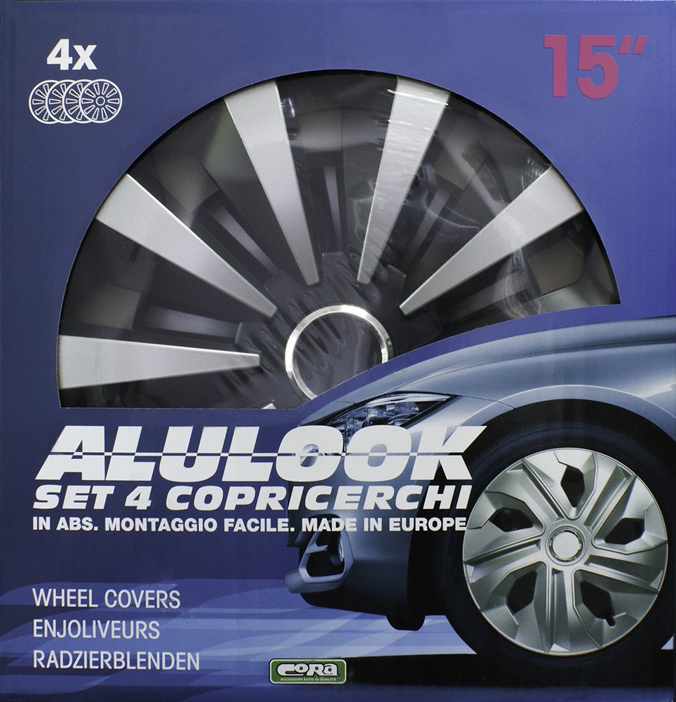 CORA 41845 Set 4 Copricerchi Universali Alulook Fox Mix Copricerchi, 15", Set di 4