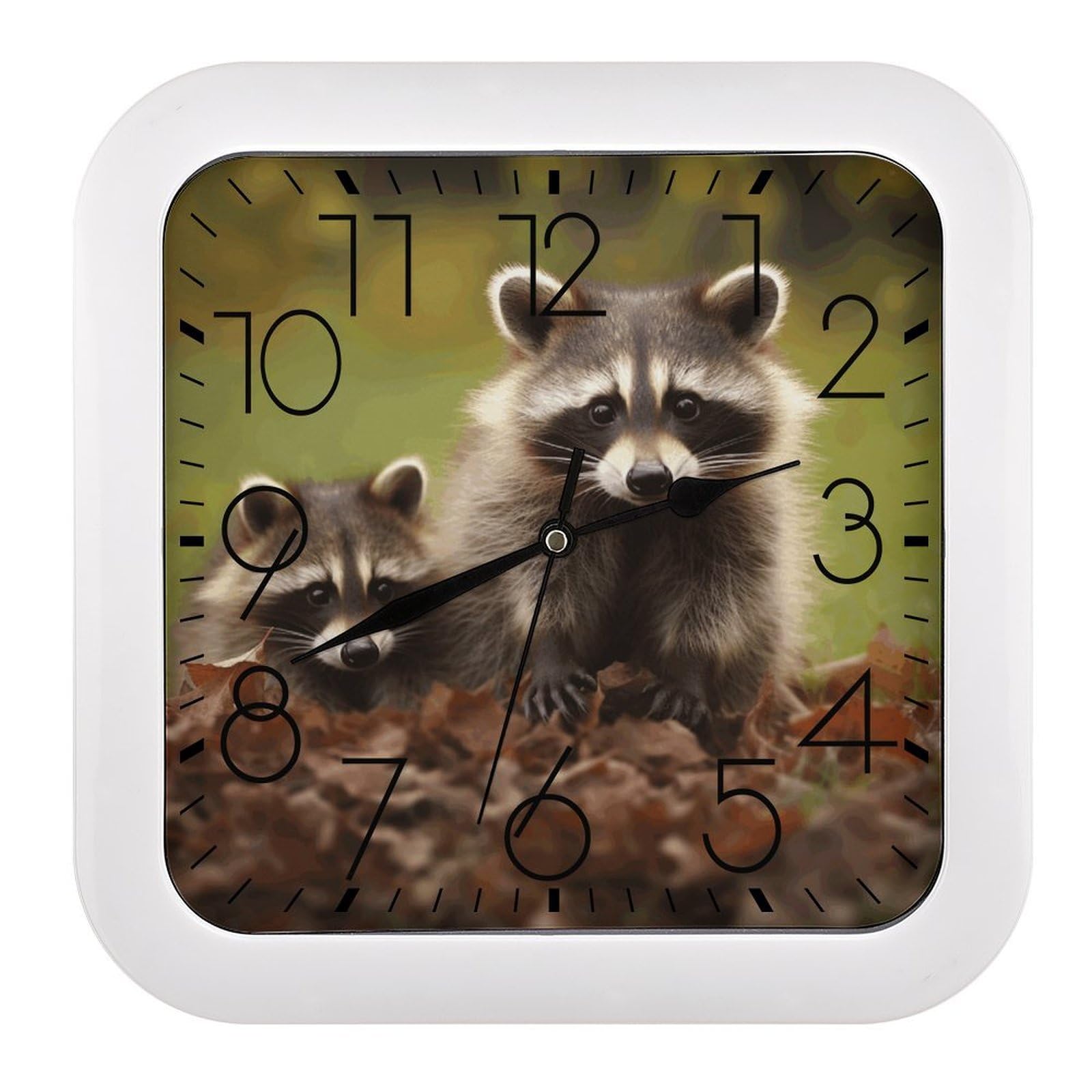 LZQPOEAS Raccoon Square Wall Clock, 10.2 Inch Battery Operated Silent Non-Ticking Wall Clock, Square Analog Decorative Clock for Home Wall Art, Living Room, Bedroom, and Office