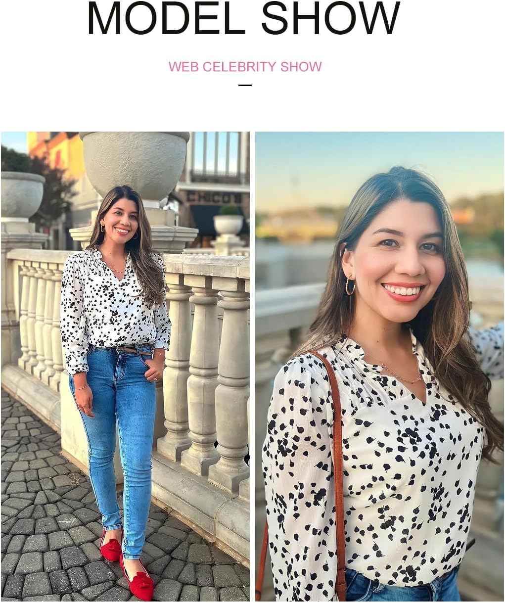 BLENCOT Women's Casual Boho Floral Print Chiffon Blouses Smocked V Neck Long Sleeve Loose Tops Shirts - Image 2