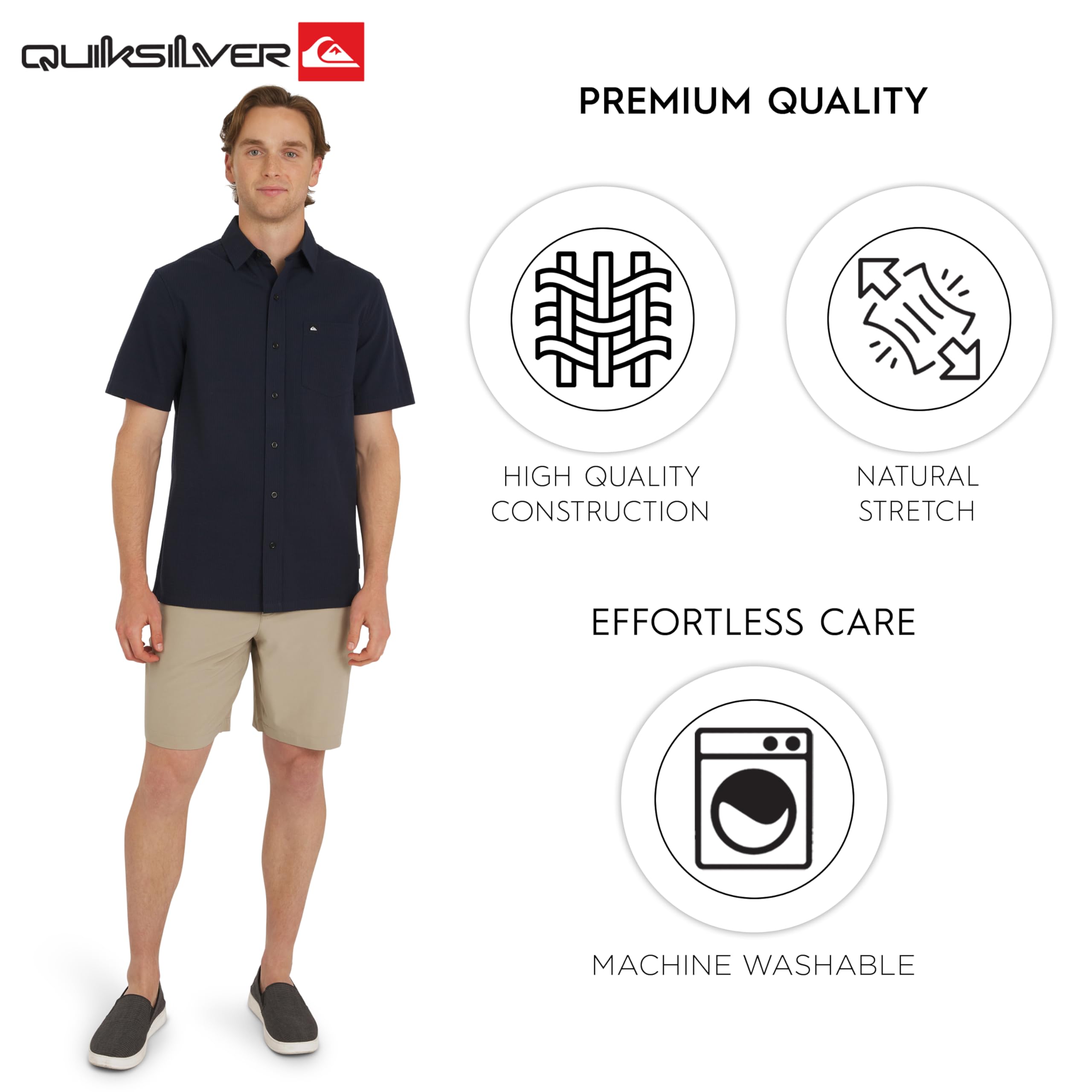Quiksilver Premium Cotton Short Sleeve Button Down Seersucker Shirt Homme