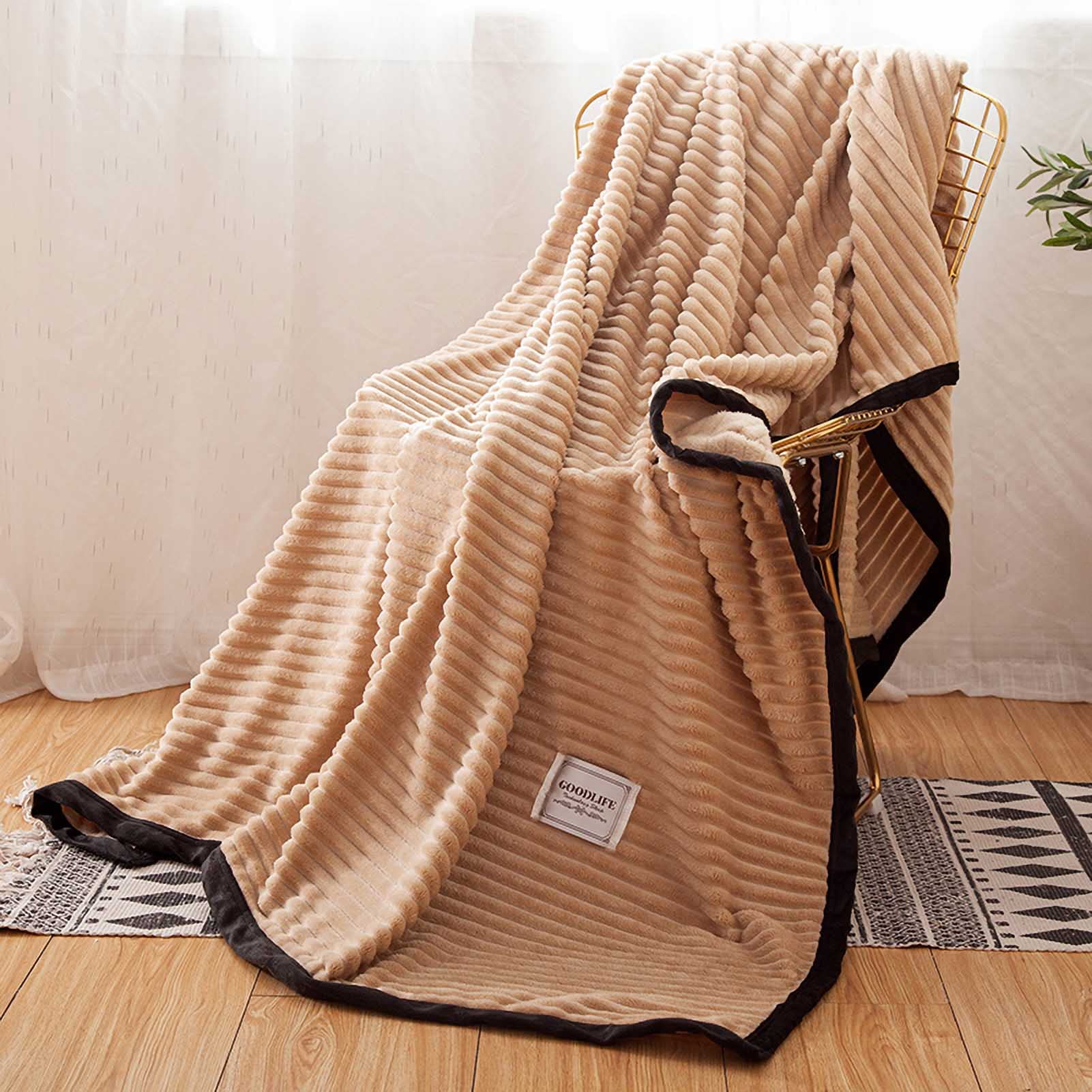 TBATM Flannel Fleece Blanket Multi-Size, Fluffy Microfiber Warm Sofa Blanket for Couch Chair Living Bed Room Lunch Break TV Throw Blanket - Christmas Party Gift,Khaki,180X200cm