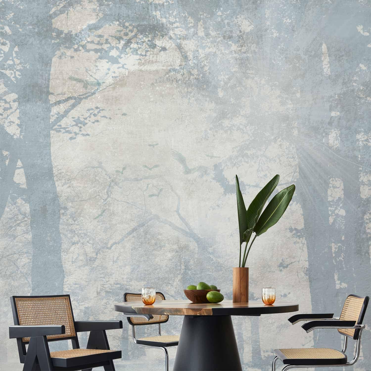 artgeist Wall Mural Tree Forest Watercolor 118x83 in - Non-Woven Wallpaper Fleece Wall Decor Photo Print Picture Image Design Home Mural Blue White Nature c-A-10119-a-a