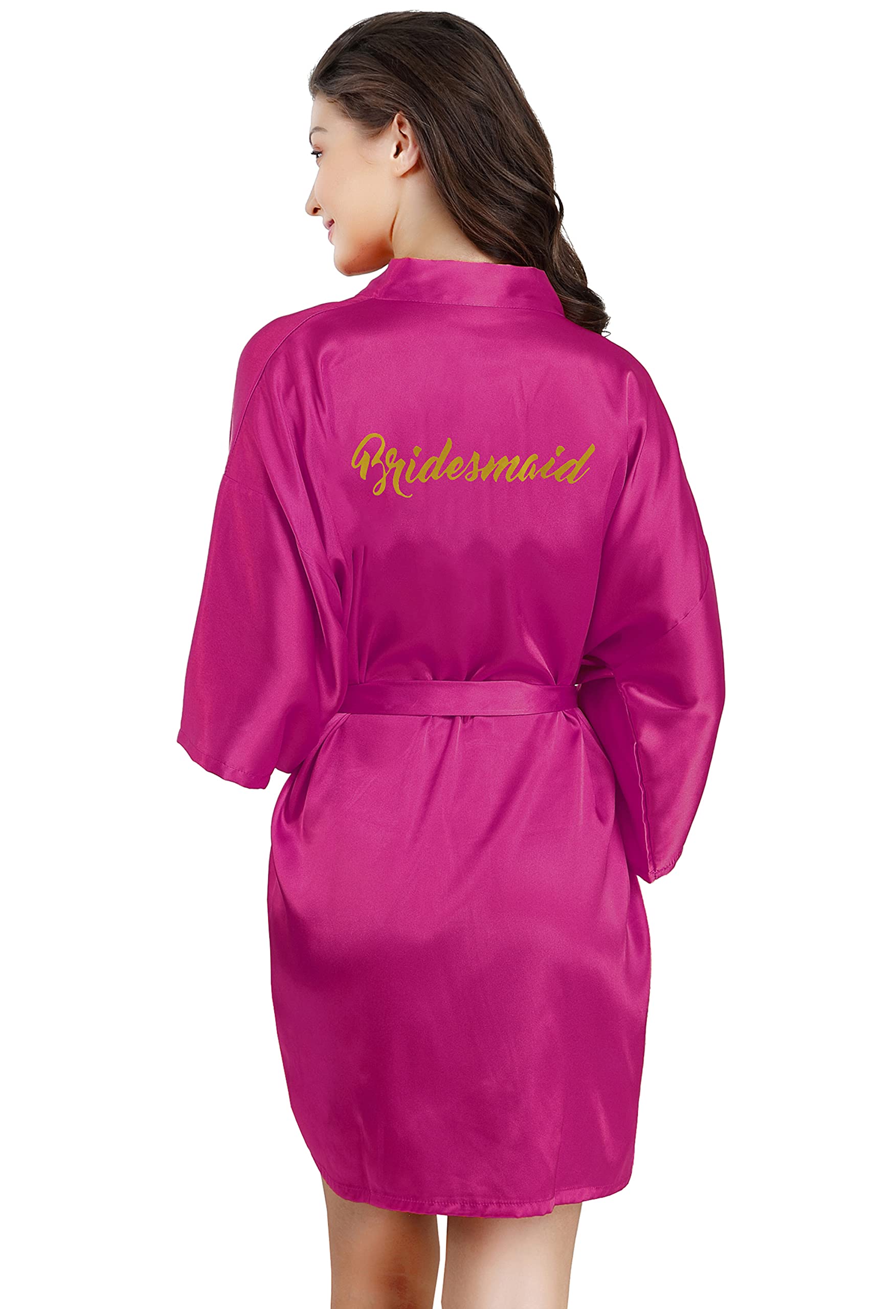 EPLAZA Bride Bridesmaid Robes for Wedding Bridal Party Women Short Solid Color Silky Satin Robe Kimono with Gold Glitters