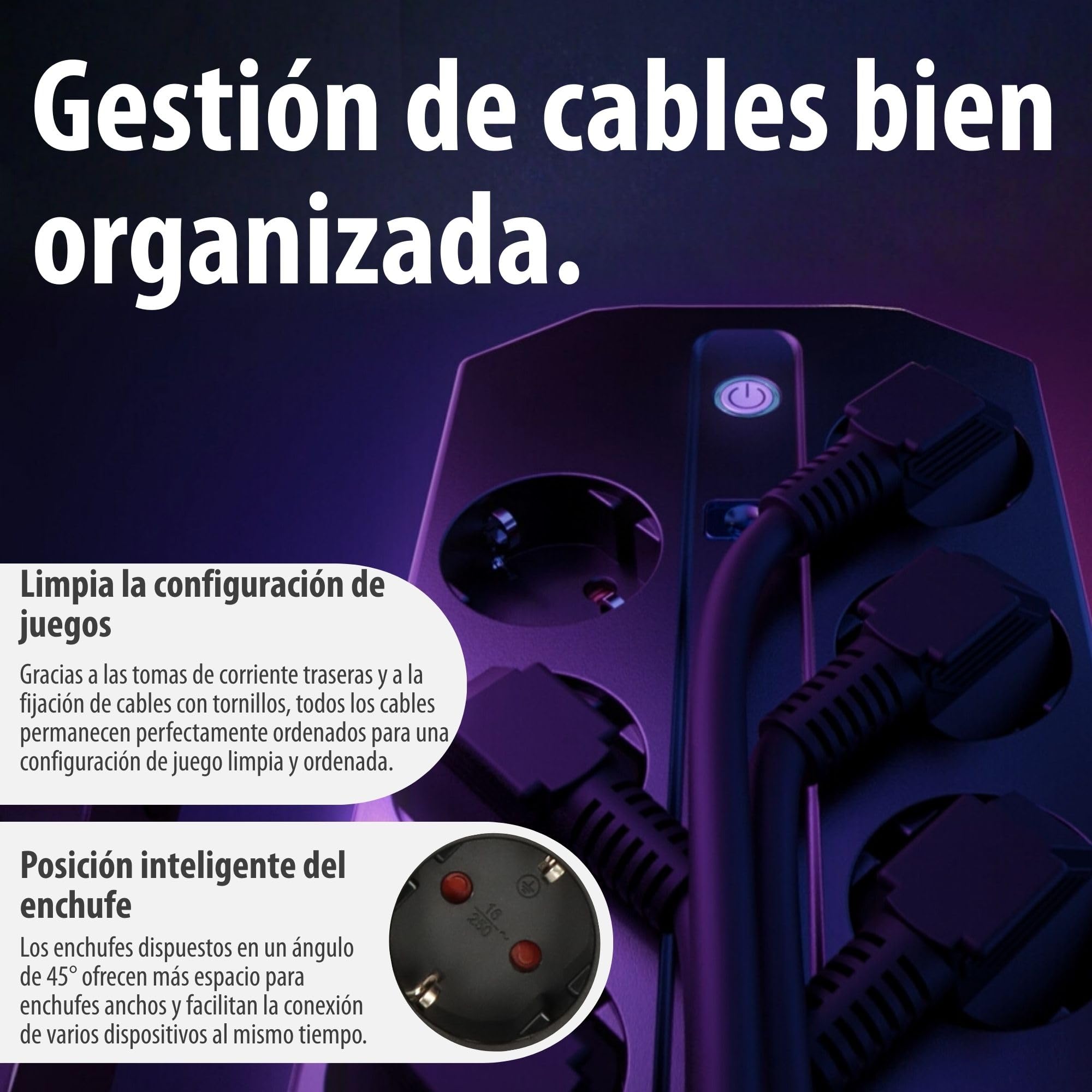 Brennenstuhl Gaming Torre Enchufes Vertical de 9 vías con USB y Control de luz RGB (con protección contra sobretensión, Cable de 2 m, 3X USB C con máx. 45W PD, 2X USB A e Interruptor)