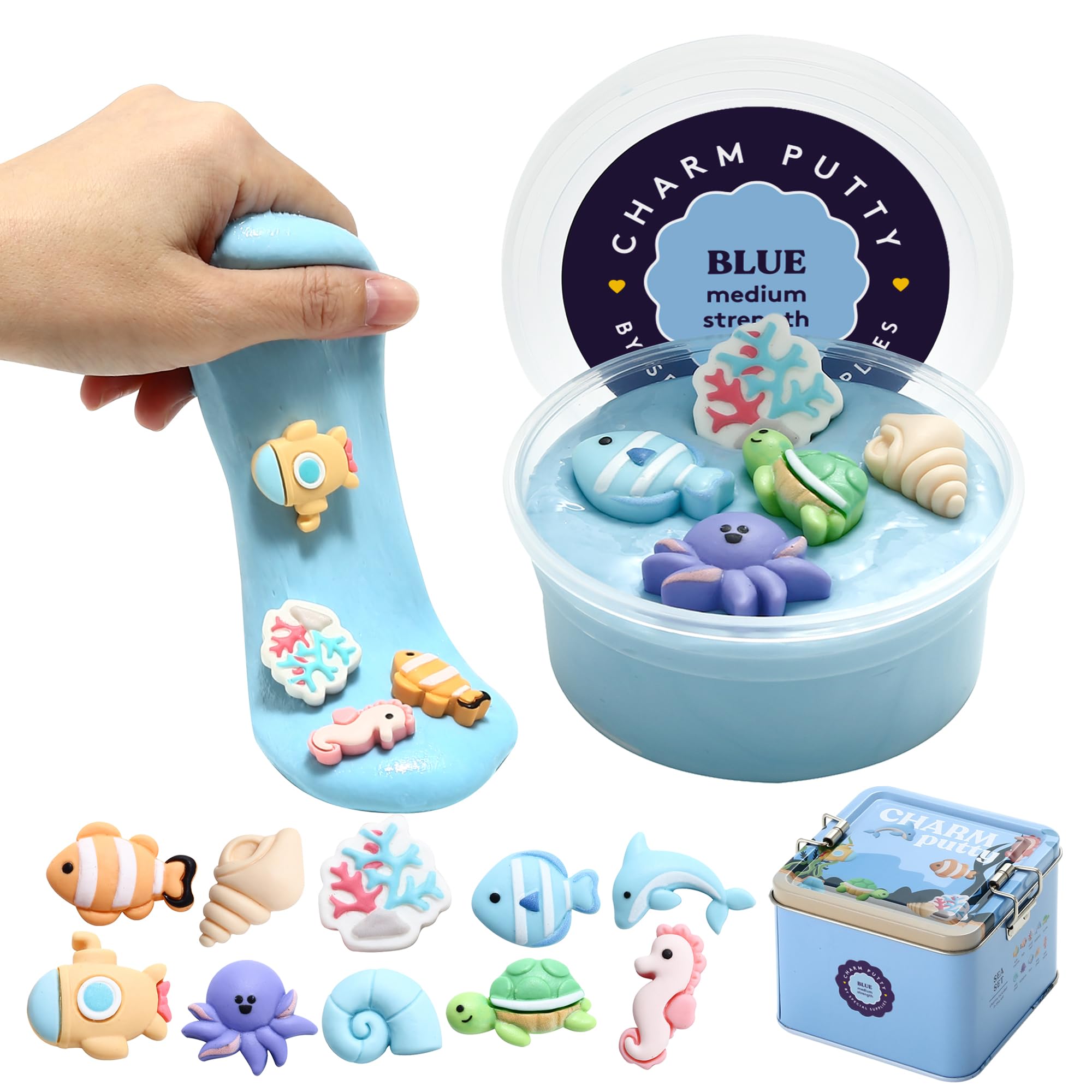 Special Supplies Sensory Therapy Putty for Kids and Adults with Cute Charms, Resistive Hand Exercise Stress Relief Therapy Putty (Sea)