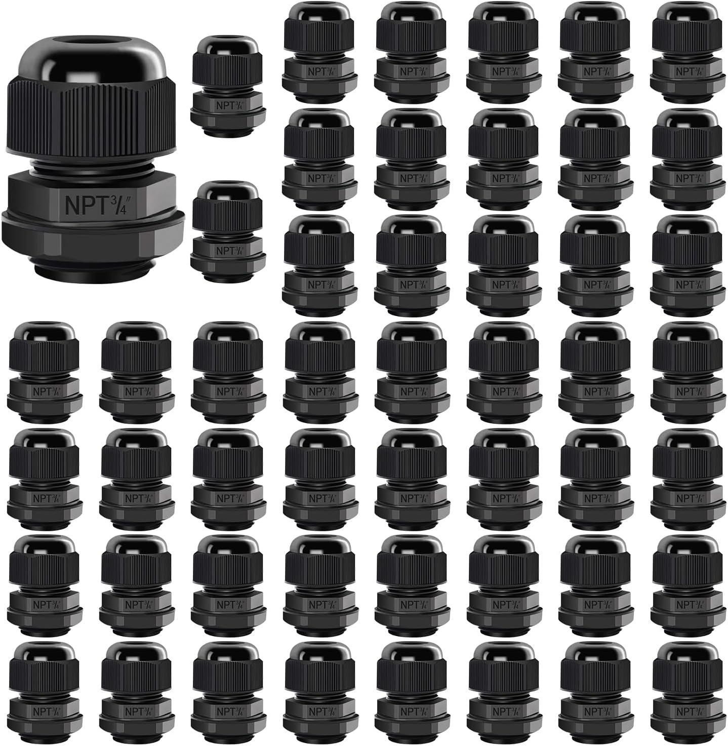 LeMotech 50 Pack NPT 3/4" Cable Glands Waterproof Adjustable 12.5-18mm Cable Connectors Black Nylon Joints with Gaskets