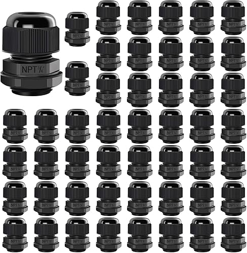 Vista 35 de LeMotech Paquete de 5 prensaestopas NPT de 3/4 pulgadas, impermeables, ajustables, conectores de cable de 0.492-0.709 in, juntas de nailon negro