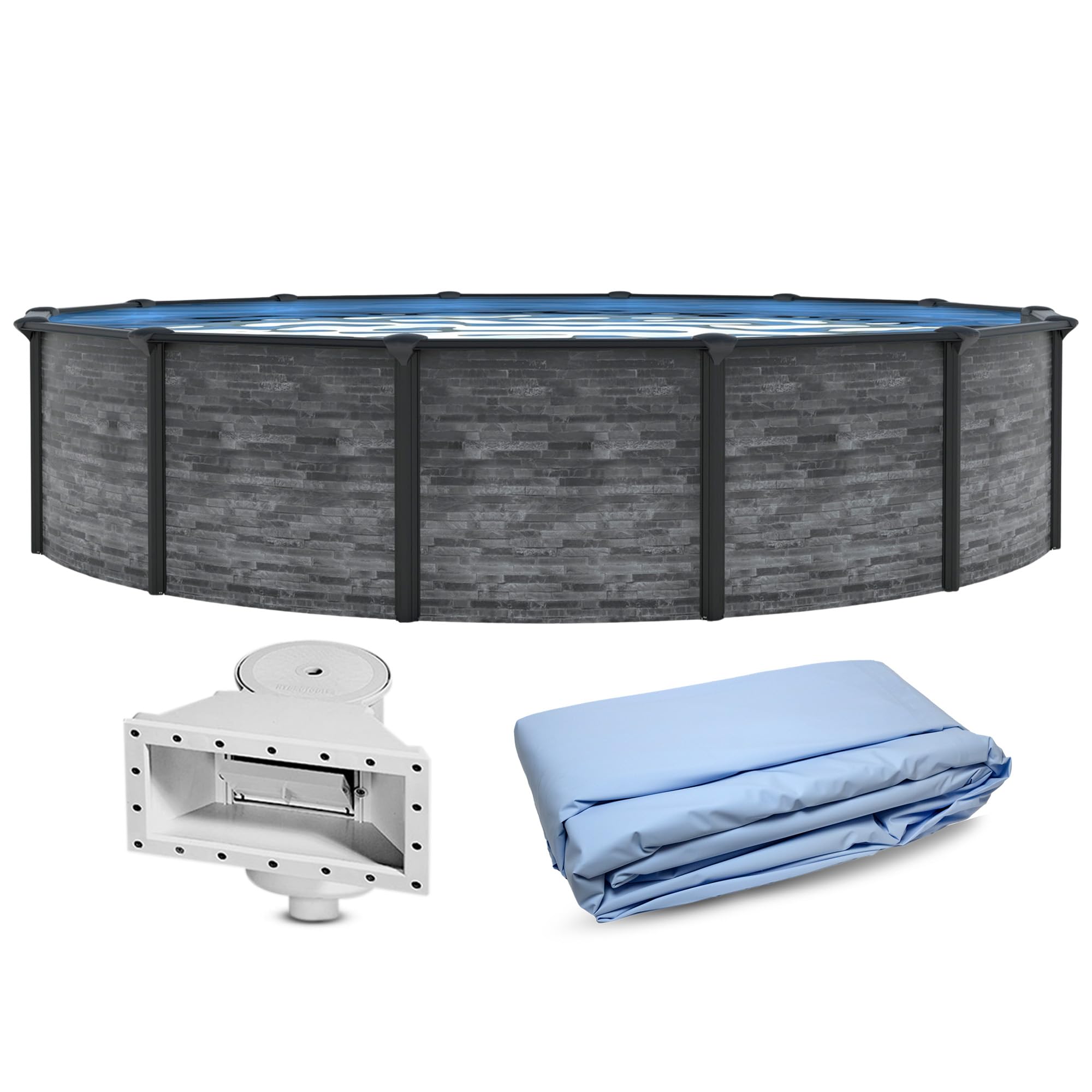 Blue Wave Marbella 24-ft Round 52-in Deep Hard Sided Steel Wall Above Ground Pool with 6-in Top Seats, 5-in Verticals, Skimmer & Vinyl Liner - 12,600