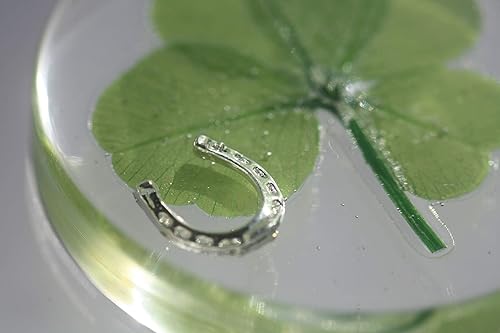 Miniatura 3 de Ficha de bolsillo de trébol de cuatro hojas de buena suerte, preservada, 1.25 pulgadas, incluyendo objeto de herradura de metal (plateado)